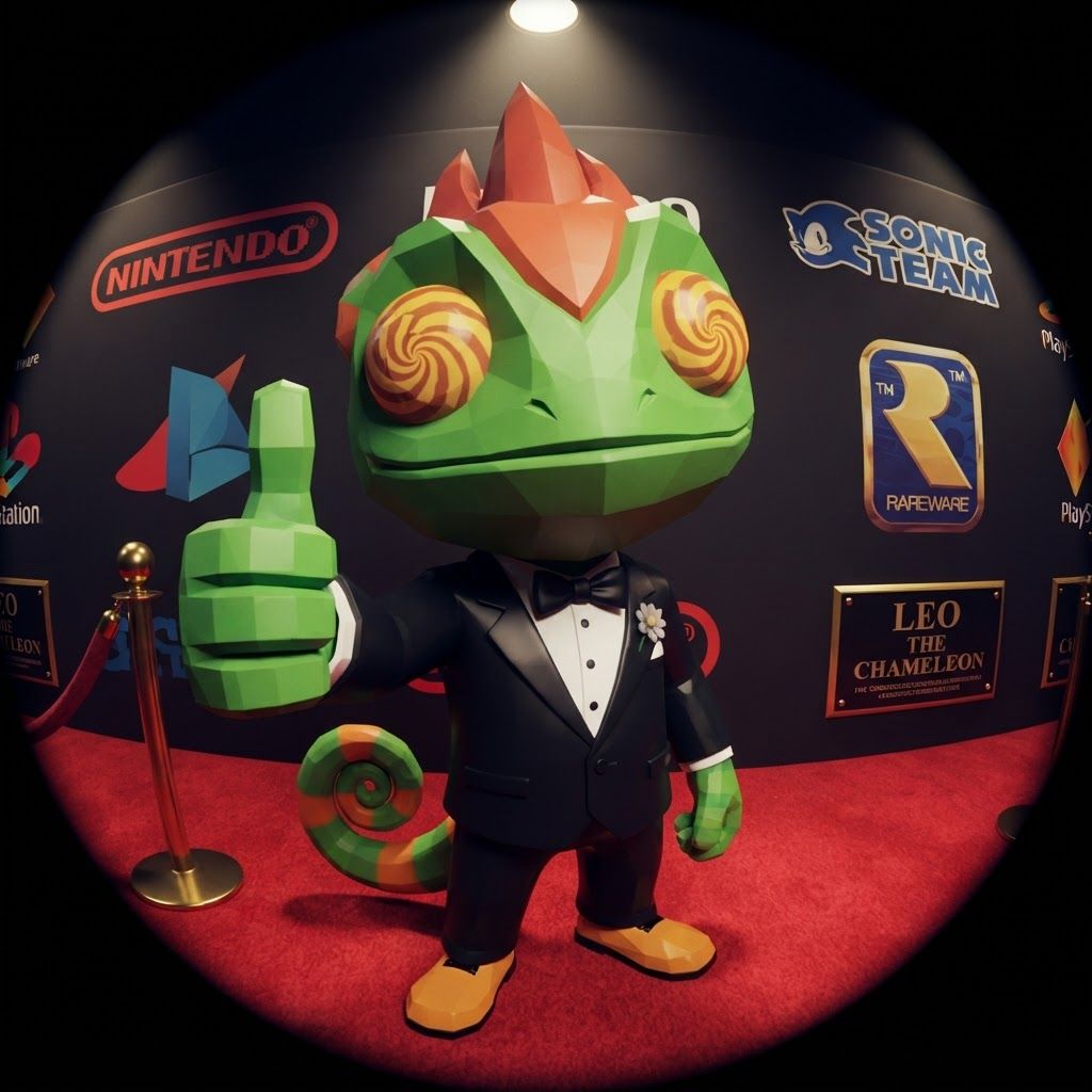 AI Design for YES, I know exactly the vibe you're describing. 😭 It sounds like that AI-generated “luxury character portrait / gaming PFP” aesthetic that mixes: 🧊 Low-poly / semi-low-poly 3D characters — visible polygonal shapes rather than perfectly smooth models 📸 Fisheye or wide-angle camera — especially for close-up portraits where the face/body gets slightly exaggerated 🕶️ Early-2000s / early-2010s game aesthetic — like a polished PS2/PS3-era cinematic or promotional render 💿 Slightly glossy materials — plastic-y but still detailed 🧥 Characters dressed in suits or stylish formal outfits 🏙️ Studio/urban backgrounds with dramatic lighting 🤳 Cool, deliberately posed photography — looking at the camera, leaning toward the lens, arms crossed, etc. 🔷 Chunkier geometry around the face, hands, clothing and body ✨ Modern AI rendering, but intentionally restrained from looking hyper-realistic For Leo & Tiny, I can absolutely translate that into a coherent PFP style. Leo could have that confident little “official character photoshoot” pose while Tiny does something more goofy beside him, but both would look like they came from the same fictional 2000s-era 3D game promotional render. And honestly, the fisheye lens + low-poly geometry combination would fit Leo and Tiny ridiculously ❤️‍🩹. Do with this character with all his details and colours and features without change instead make him with lower polygons and retro feel change his pose to look in fisheye lens and dont make his skin not to dark more vibeant colors kind of retro like refrence photo with give him a fancy suit and all details and make his eyes look like the reffrence photo and thubs upnumber one make it look like retro lost media make his eyes like they already look on the lizard character that i gave you less chubky polugonal structure essentially make it like a hall of fame for video game mascots and this lizard is one of the video game mascots that's kind of more famous so essentially give him like make him less chunky like I see the tremedium way too like like way too retro make him a lesser but still giving like a clean body with nice geometry and essentially just maintain all details do not change this like look giving him this new outfit and pretty much yeah thank you don't mess it up p