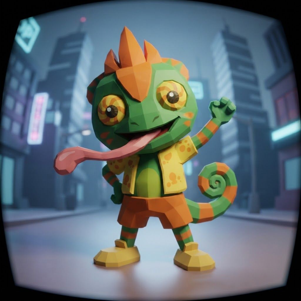 AI Design for YES, I know exactly the vibe you're describing. 😭
It sounds like that AI-generated “luxury character portrait / gaming PFP” aesthetic that mixes:
🧊 Low-poly / semi-low-poly 3D characters — visible polygonal shapes rather than perfectly smooth models
📸 Fisheye or wide-angle camera — especially for close-up portraits where the face/body gets slightly exaggerated
🕶️ Early-2000s / early-2010s game aesthetic — like a polished PS2/PS3-era cinematic or promotional render
💿 Slightly glossy materials — plastic-y but still detailed
🧥 Characters dressed in suits or stylish formal outfits
🏙️ Studio/urban backgrounds with dramatic lighting
🤳 Cool, deliberately posed photography — looking at the camera, leaning toward the lens, arms crossed, etc.
🔷 Chunkier geometry around the face, hands, clothing and body
✨ Modern AI rendering, but intentionally restrained from looking hyper-realistic
For Leo & Tiny, I can absolutely translate that into a coherent PFP style. Leo could have that confident little “official character photoshoot” pose while Tiny does something more goofy beside him, but both would look like they came from the same fictional 2000s-era 3D game promotional render.
And honestly, the fisheye lens + low-poly geometry combination would fit Leo and Tiny ridiculously ❤️‍🩹. Do with this character with all his details and colours and features without change instead make him with lower polygons and retro feel