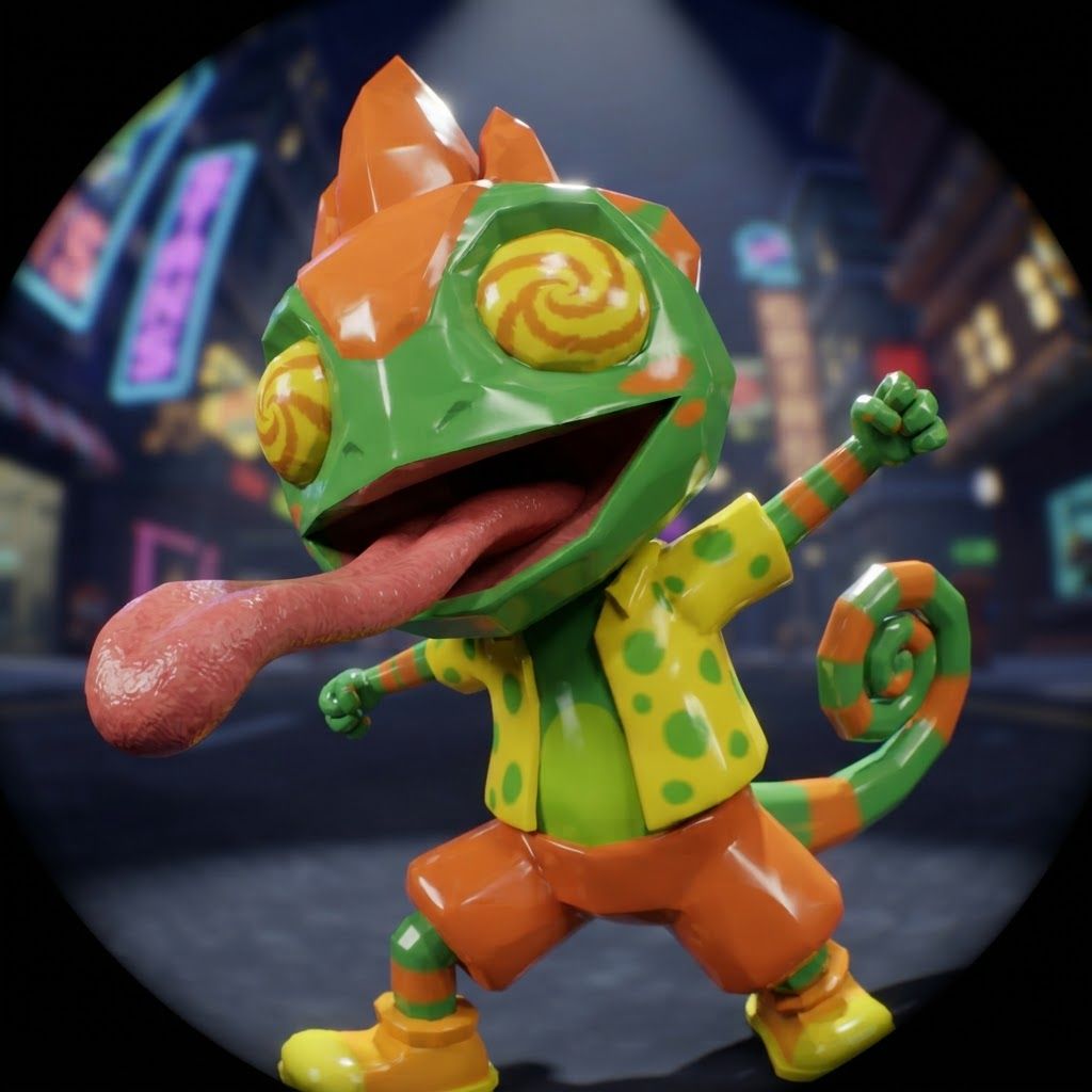 AI Design for YES, I know exactly the vibe you're describing. 😭
It sounds like that AI-generated “luxury character portrait / gaming PFP” aesthetic that mixes:
🧊 Low-poly / semi-low-poly 3D characters — visible polygonal shapes rather than perfectly smooth models
📸 Fisheye or wide-angle camera — especially for close-up portraits where the face/body gets slightly exaggerated
🕶️ Early-2000s / early-2010s game aesthetic — like a polished PS2/PS3-era cinematic or promotional render
💿 Slightly glossy materials — plastic-y but still detailed
🧥 Characters dressed in suits or stylish formal outfits
🏙️ Studio/urban backgrounds with dramatic lighting
🤳 Cool, deliberately posed photography — looking at the camera, leaning toward the lens, arms crossed, etc.
🔷 Chunkier geometry around the face, hands, clothing and body
✨ Modern AI rendering, but intentionally restrained from looking hyper-realistic
For Leo & Tiny, I can absolutely translate that into a coherent PFP style. Leo could have that confident little “official character photoshoot” pose while Tiny does something more goofy beside him, but both would look like they came from the same fictional 2000s-era 3D game promotional render.
And honestly, the fisheye lens + low-poly geometry combination would fit Leo and Tiny ridiculously ❤️🩹. Do with this character with all his details and colours and features without change instead make him with lower polygons and retro feel change his pose to look in fisheye lens and dont make his skin not to dark more vibeant colors kind of retro like refrence photo with