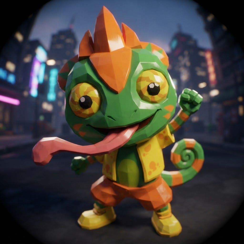 AI Design for YES, I know exactly the vibe you're describing. 😭
It sounds like that AI-generated “luxury character portrait / gaming PFP” aesthetic that mixes:
🧊 Low-poly / semi-low-poly 3D characters — visible polygonal shapes rather than perfectly smooth models
📸 Fisheye or wide-angle camera — especially for close-up portraits where the face/body gets slightly exaggerated
🕶️ Early-2000s / early-2010s game aesthetic — like a polished PS2/PS3-era cinematic or promotional render
💿 Slightly glossy materials — plastic-y but still detailed
🧥 Characters dressed in suits or stylish formal outfits
🏙️ Studio/urban backgrounds with dramatic lighting
🤳 Cool, deliberately posed photography — looking at the camera, leaning toward the lens, arms crossed, etc.
🔷 Chunkier geometry around the face, hands, clothing and body
✨ Modern AI rendering, but intentionally restrained from looking hyper-realistic
For Leo & Tiny, I can absolutely translate that into a coherent PFP style. Leo could have that confident little “official character photoshoot” pose while Tiny does something more goofy beside him, but both would look like they came from the same fictional 2000s-era 3D game promotional render.
And honestly, the fisheye lens + low-poly geometry combination would fit Leo and Tiny ridiculously ❤️‍🩹. Do with this character with all his details and colours and features without change instead make him with lower polygons and retro feel