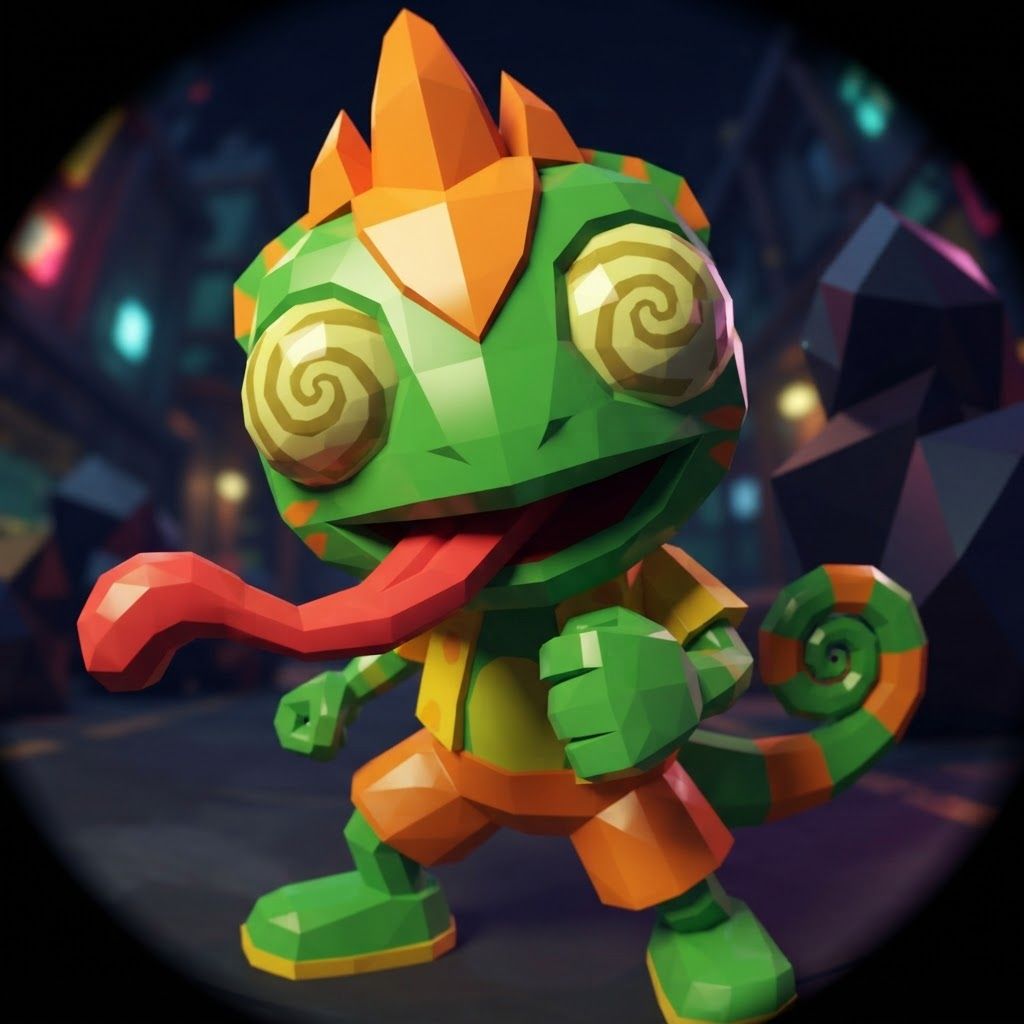 AI Design for YES, I know exactly the vibe you're describing. 😭
It sounds like that AI-generated “luxury character portrait / gaming PFP” aesthetic that mixes:
🧊 Low-poly / semi-low-poly 3D characters — visible polygonal shapes rather than perfectly smooth models
📸 Fisheye or wide-angle camera — especially for close-up portraits where the face/body gets slightly exaggerated
🕶️ Early-2000s / early-2010s game aesthetic — like a polished PS2/PS3-era cinematic or promotional render
💿 Slightly glossy materials — plastic-y but still detailed
🧥 Characters dressed in suits or stylish formal outfits
🏙️ Studio/urban backgrounds with dramatic lighting
🤳 Cool, deliberately posed photography — looking at the camera, leaning toward the lens, arms crossed, etc.
🔷 Chunkier geometry around the face, hands, clothing and body
✨ Modern AI rendering, but intentionally restrained from looking hyper-realistic
For Leo & Tiny, I can absolutely translate that into a coherent PFP style. Leo could have that confident little “official character photoshoot” pose while Tiny does something more goofy beside him, but both would look like they came from the same fictional 2000s-era 3D game promotional render.
And honestly, the fisheye lens + low-poly geometry combination would fit Leo and Tiny ridiculously ❤️🩹. Do with this character with all his details and colours and features without change instead make him with lower polygons and retro feel change his pose to look in fisheye lens and dont make his skin not to dark more vibeant colors kind of retro like refrence photo with