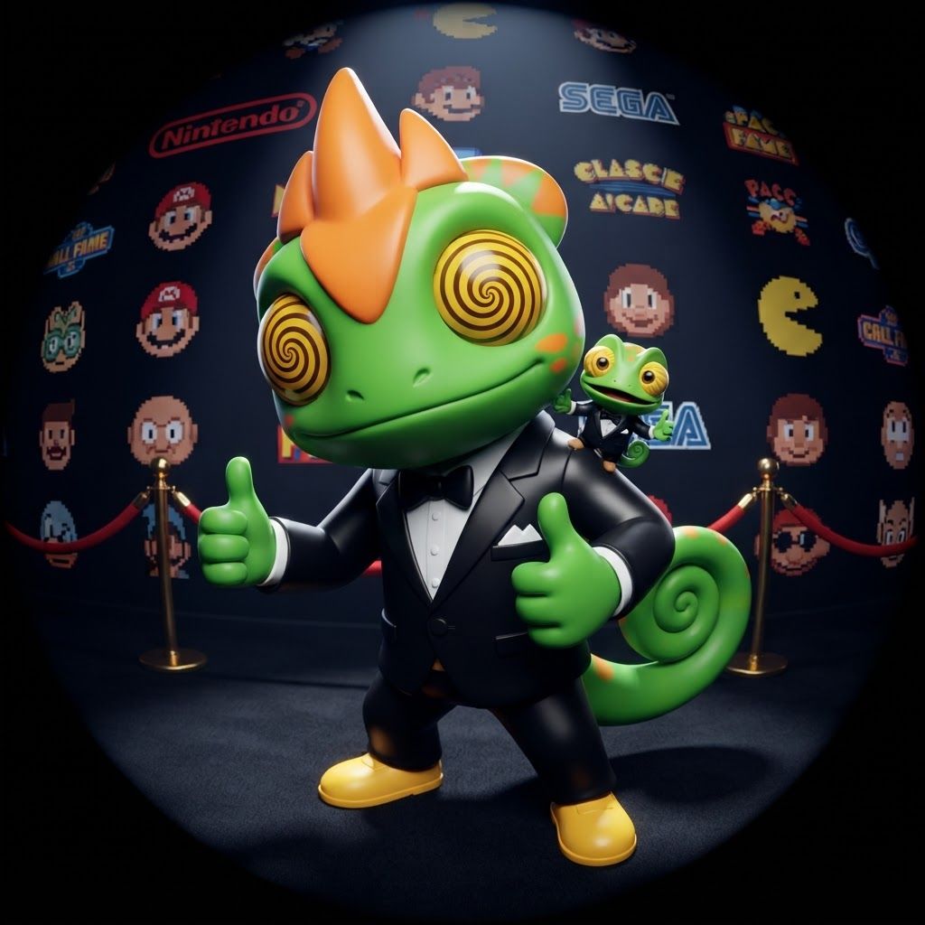 AI Design for YES, I know exactly the vibe you're describing. 😭 It sounds like that AI-generated “luxury character portrait / gaming PFP” aesthetic that mixes: 🧊 Low-poly / semi-low-poly 3D characters — visible polygonal shapes rather than perfectly smooth models 📸 Fisheye or wide-angle camera — especially for close-up portraits where the face/body gets slightly exaggerated 🕶️ Early-2000s / early-2010s game aesthetic — like a polished PS2/PS3-era cinematic or promotional render 💿 Slightly glossy materials — plastic-y but still detailed 🧥 Characters dressed in suits or stylish formal outfits 🏙️ Studio/urban backgrounds with dramatic lighting 🤳 Cool, deliberately posed photography — looking at the camera, leaning toward the lens, arms crossed, etc. 🔷 Chunkier geometry around the face, hands, clothing and body ✨ Modern AI rendering, but intentionally restrained from looking hyper-realistic For Leo & Tiny, I can absolutely translate that into a coherent PFP style. Leo could have that confident little “official character photoshoot” pose while Tiny does something more goofy beside him, but both would look like they came from the same fictional 2000s-era 3D game promotional render. And honestly, the fisheye lens + low-poly geometry combination would fit Leo and Tiny ridiculously ❤️‍🩹. Do with this character with all his details and colours and features without change instead make him with lower polygons and retro feel change his pose to look in fisheye lens and dont make his skin not to dark more vibeant colors kind of retro like refrence photo with give him a fancy suit and all details and make his eyes look like the reffrence photo and thubs upnumber one make it look like retro lost media make his eyes like they already look on the lizard character that i gave you less chubky polugonal structure essentially make it like a hall of fame for video game mascots and this lizard is one of the video game mascots that's kind of more famous so essentially give him like make him less chunky like I see the tremedium way too like like way too retro make him a lesser but still giving like a clean body with nice geometry and essentially just maintain all details do not change this like look giving him this new outfit and pretty much yeah thank you don't mess it up p