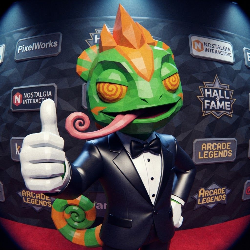 AI Design for YES, I know exactly the vibe you're describing. 😭 It sounds like that AI-generated “luxury character portrait / gaming PFP” aesthetic that mixes: 🧊 Low-poly / semi-low-poly 3D characters — visible polygonal shapes rather than perfectly smooth models 📸 Fisheye or wide-angle camera — especially for close-up portraits where the face/body gets slightly exaggerated 🕶️ Early-2000s / early-2010s game aesthetic — like a polished PS2/PS3-era cinematic or promotional render 💿 Slightly glossy materials — plastic-y but still detailed 🧥 Characters dressed in suits or stylish formal outfits 🏙️ Studio/urban backgrounds with dramatic lighting 🤳 Cool, deliberately posed photography — looking at the camera, leaning toward the lens, arms crossed, etc. 🔷 Chunkier geometry around the face, hands, clothing and body ✨ Modern AI rendering, but intentionally restrained from looking hyper-realistic For Leo & Tiny, I can absolutely translate that into a coherent PFP style. Leo could have that confident little “official character photoshoot” pose while Tiny does something more goofy beside him, but both would look like they came from the same fictional 2000s-era 3D game promotional render. And honestly, the fisheye lens + low-poly geometry combination would fit Leo and Tiny ridiculously ❤️‍🩹. Do with this character with all his details and colours and features without change instead make him with lower polygons and retro feel change his pose to look in fisheye lens and dont make his skin not to dark more vibeant colors kind of retro like refrence photo with give him a fancy suit and all details and make his eyes look like the reffrence photo and thubs upnumber one make it look like retro lost media make his eyes like they already look on the lizard character that i gave you less chubky polugonal structure essentially make it like a hall of fame for video game mascots and this lizard is one of the video game mascots that's kind of more famous