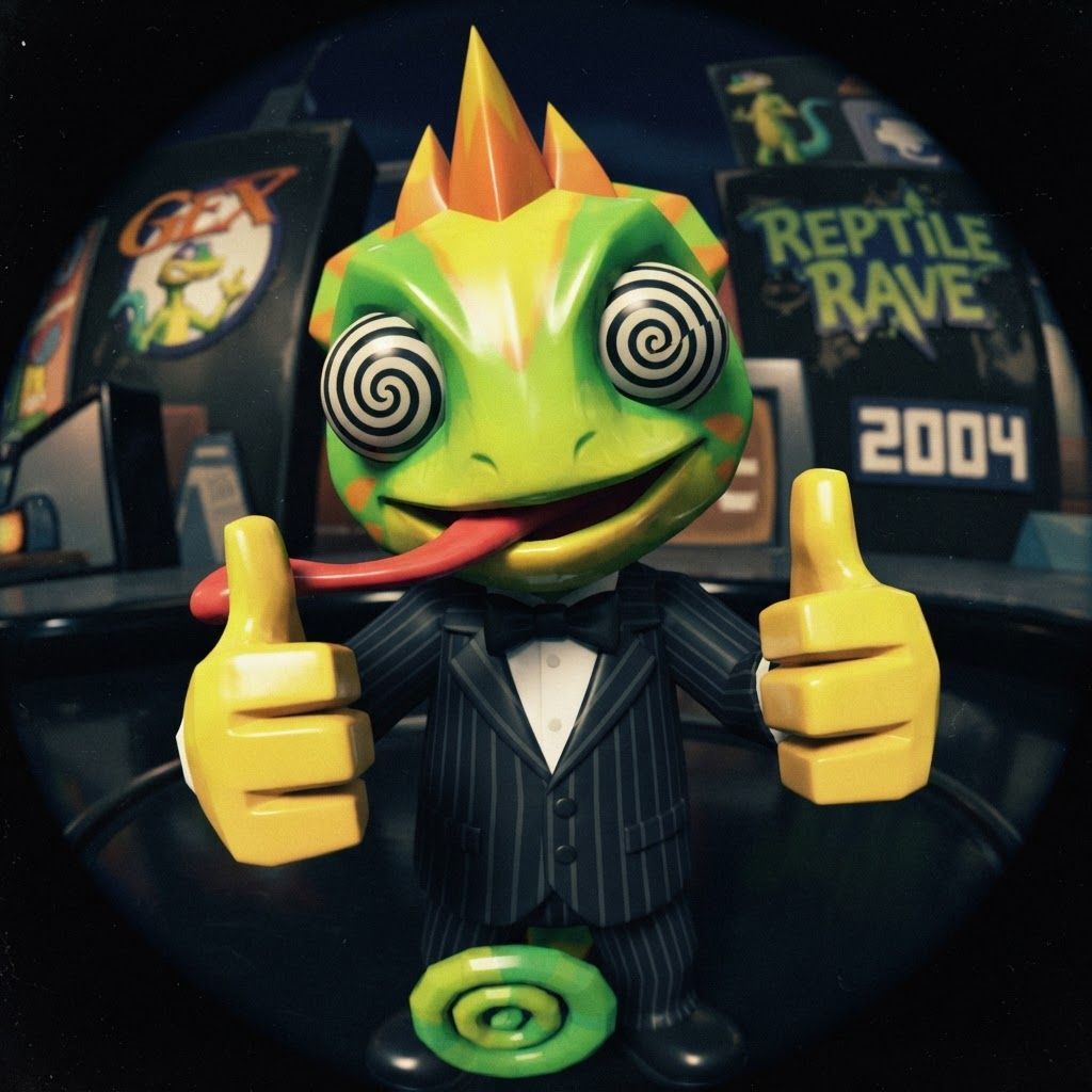 AI Design for YES, I know exactly the vibe you're describing. 😭
It sounds like that AI-generated “luxury character portrait / gaming PFP” aesthetic that mixes:
🧊 Low-poly / semi-low-poly 3D characters — visible polygonal shapes rather than perfectly smooth models
📸 Fisheye or wide-angle camera — especially for close-up portraits where the face/body gets slightly exaggerated
🕶️ Early-2000s / early-2010s game aesthetic — like a polished PS2/PS3-era cinematic or promotional render
💿 Slightly glossy materials — plastic-y but still detailed
🧥 Characters dressed in suits or stylish formal outfits
🏙️ Studio/urban backgrounds with dramatic lighting
🤳 Cool, deliberately posed photography — looking at the camera, leaning toward the lens, arms crossed, etc.
🔷 Chunkier geometry around the face, hands, clothing and body
✨ Modern AI rendering, but intentionally restrained from looking hyper-realistic
For Leo & Tiny, I can absolutely translate that into a coherent PFP style. Leo could have that confident little “official character photoshoot” pose while Tiny does something more goofy beside him, but both would look like they came from the same fictional 2000s-era 3D game promotional render.
And honestly, the fisheye lens + low-poly geometry combination would fit Leo and Tiny ridiculously ❤️‍🩹. Do with this character with all his details and colours and features without change instead make him with lower polygons and retro feel change his pose to look in fisheye lens and dont make his  skin not to dark more vibeant colors kind of retro like refrence photo with  give him a fancy suit and all details and make his eyes look like the reffrence photo and thubs upnumber one make it look like retro lost media make his eyes like they already look on the lizard character that i gave you