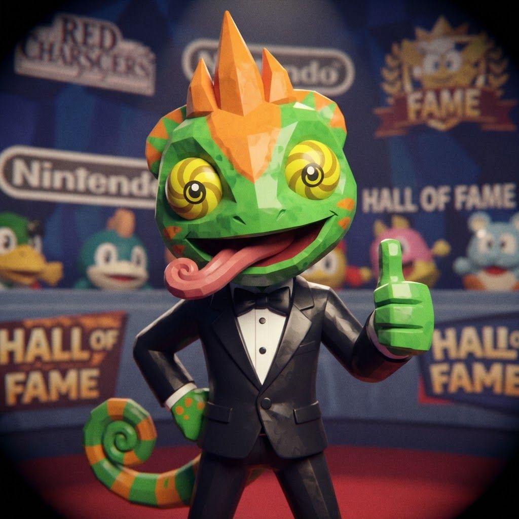 AI Design for YES, I know exactly the vibe you're describing. 😭 It sounds like that AI-generated “luxury character portrait / gaming PFP” aesthetic that mixes: 🧊 Low-poly / semi-low-poly 3D characters — visible polygonal shapes rather than perfectly smooth models 📸 Fisheye or wide-angle camera — especially for close-up portraits where the face/body gets slightly exaggerated 🕶️ Early-2000s / early-2010s game aesthetic — like a polished PS2/PS3-era cinematic or promotional render 💿 Slightly glossy materials — plastic-y but still detailed 🧥 Characters dressed in suits or stylish formal outfits 🏙️ Studio/urban backgrounds with dramatic lighting 🤳 Cool, deliberately posed photography — looking at the camera, leaning toward the lens, arms crossed, etc. 🔷 Chunkier geometry around the face, hands, clothing and body ✨ Modern AI rendering, but intentionally restrained from looking hyper-realistic For Leo & Tiny, I can absolutely translate that into a coherent PFP style. Leo could have that confident little “official character photoshoot” pose while Tiny does something more goofy beside him, but both would look like they came from the same fictional 2000s-era 3D game promotional render. And honestly, the fisheye lens + low-poly geometry combination would fit Leo and Tiny ridiculously ❤️‍🩹. Do with this character with all his details and colours and features without change instead make him with lower polygons and retro feel change his pose to look in fisheye lens and dont make his skin not to dark more vibeant colors kind of retro like refrence photo with give him a fancy suit and all details and make his eyes look like the reffrence photo and thubs upnumber one make it look like retro lost media make his eyes like they already look on the lizard character that i gave you less chubky polugonal structure essentially make it like a hall of fame for video game mascots and this lizard is one of the video game mascots that's kind of more famous so essentially give him like make him less chunky like I see the tremedium way too like like way too retro make him a lesser but still giving like a clean body with nice geometry and essentially just maintain all details do not change this like look giving him this new outfit and pretty much yeah thank you don't mess it up p