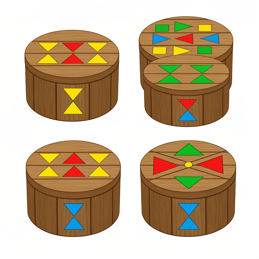 AI Design for Create game like assets for wooden platforms with simple vibrant colors nice textures readable clear distinct and iconic for wooden platforms that have designs that include colored shapes such as yellow triangles green red blue orange triangles squares any shape goind in a oattern zigzag or others off fitting to make nice textures and and I repeat do not include any pink purple magenta and cyan in the patterns make them cool interesting recognizable fun distinct design wooden platforms that look like video game platforms that have patterns in our cool colorful have nice patterns like combinations green yellow and red really featuring Red as the main color so it's still on a wooden plate green yellow as it's accent triangle color and red is simply a line color and orange and then having a blue zigzag everywhere and then having stuff like yellow main and orange squares green red yellow blue red blue orange stuff like that on platforms that are suited have like not crates yet like a platforms yeah you would then have like those you would have the platforms that are kind of more circular they're notlike like tall you're kind of like short in a sense where what I mean by describing short is not too tall they're not very thick so it's from that add those patterns don't include purple pink cyan or colors like so and design some interesting ideas like maybe a longer ones that are kind of like sticks and they have like a center point that spins and a size from that thank you and take your time