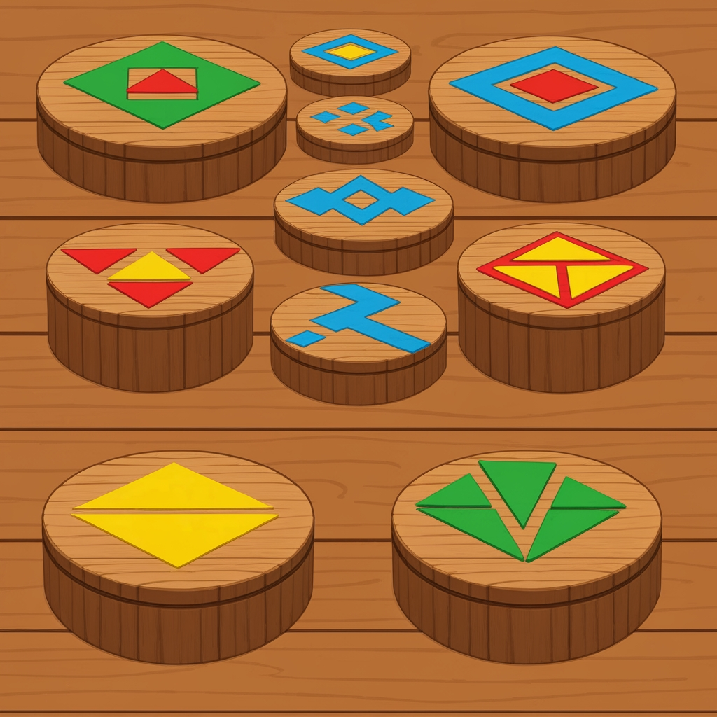 AI Design for Create game like assets for wooden platforms with simple vibrant colors nice textures readable clear distinct and iconic for wooden platforms that have designs that include colored shapes such as yellow triangles green red blue orange triangles squares any shape goind in a oattern zigzag or others off fitting to make nice textures and and I repeat do not include any pink purple magenta and cyan in the patterns make them cool interesting recognizable fun distinct design wooden platforms that look like video game platforms that have patterns in our cool colorful have nice patterns like combinations green yellow and red really featuring Red as the main color so it's still on a wooden plate green yellow as it's accent triangle color and red is simply a line color and orange and then having a blue zigzag everywhere and then having stuff like yellow main and orange squares green red yellow blue red blue orange stuff like that on platforms that are suited have like not crates yet like a platforms yeah you would then have like those you would have the platforms that are kind of more circular they're notlike like tall you're kind of like short in a sense where what I mean by describing short is not too tall they're not very thick so it's from that add those patterns don't include purple pink cyan or colors like so and design some interesting ideas like maybe a longer ones that are kind of like sticks and they have like a center point that spins and a size from that thank you and take your time