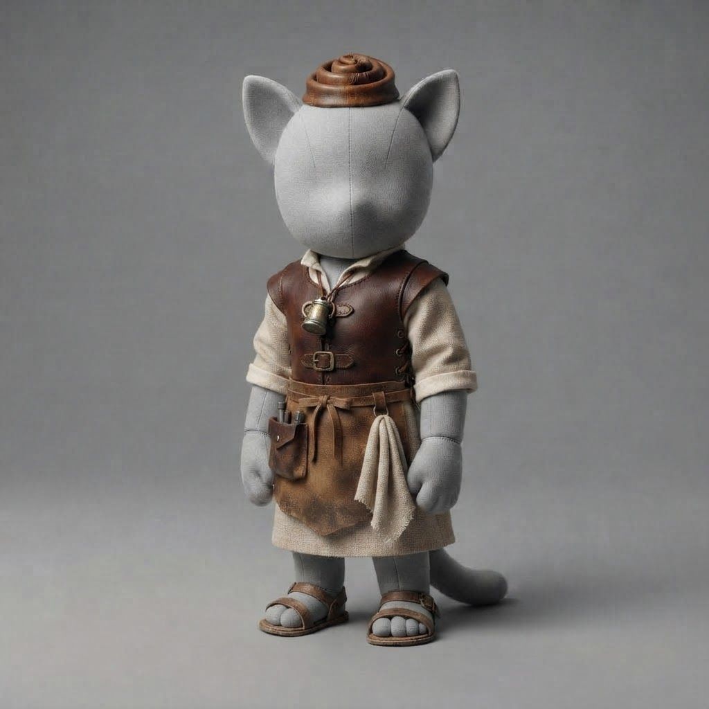 AI Design for I'm running a cat fantasy series and I was thinking of doing outfit variants on a mannequin ao design like a a Tavern worker with a outfit and make it all pretty medieval look like you just put on an outfit on the man I can do not change anything else
