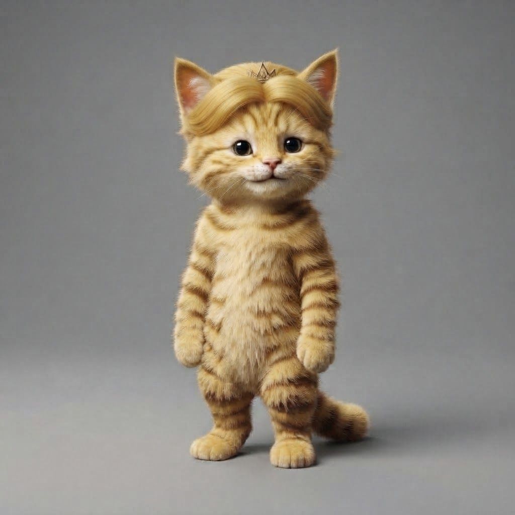 AI Design for Take this image of this cat in this drawing style with the lighting and everything or put him on a gray background making this like yellow Kitty and remove his wild mane just make him another recognizable iconic design