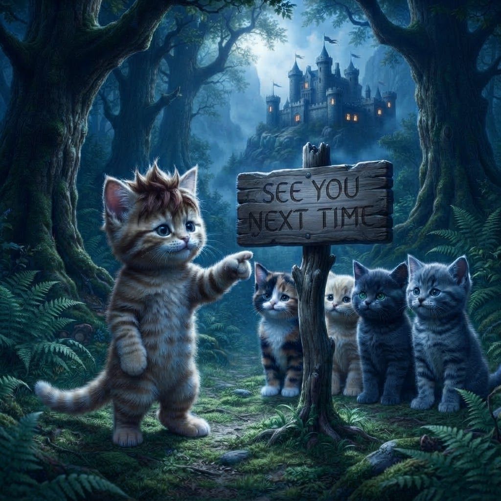 AI Design for Regret this image at night and he is also pointing to the sign and just says see you next time