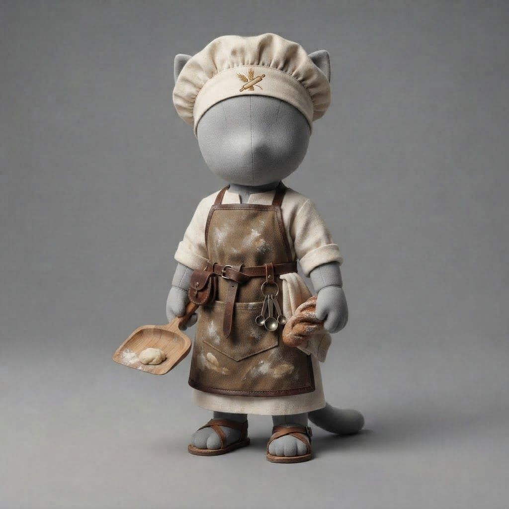 AI Design for I'm running a cat fantasy series and I was thinking of doing outfit variants on a mannequin so design like a baker outfit and make it all pretty medieval