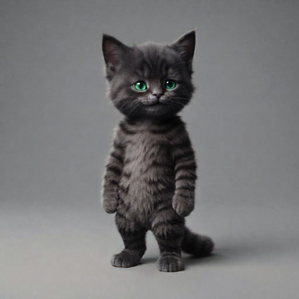 AI Design for Turn this basic cat template into a black house cat and give him like greener eyes so hit they can be visible but don't make him completely black make him slightly grayish and remove this hair main thing