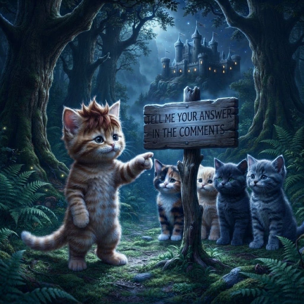 AI Design for Regret this image at night and he is also pointing to the sign and just says tell me your answer in the comments