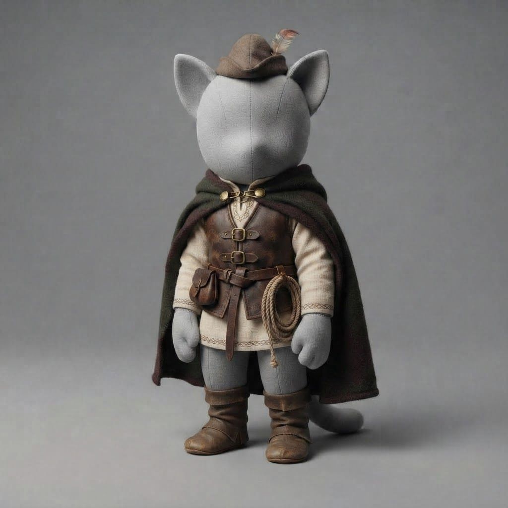 AI Design for I'm running a cat fantasy series and I was thinking of doing outfit variants on a mannequin ao design like a a merchant with a outfit and make it all pretty medieval look like you just put on an outfit on the man I can do not change anything else