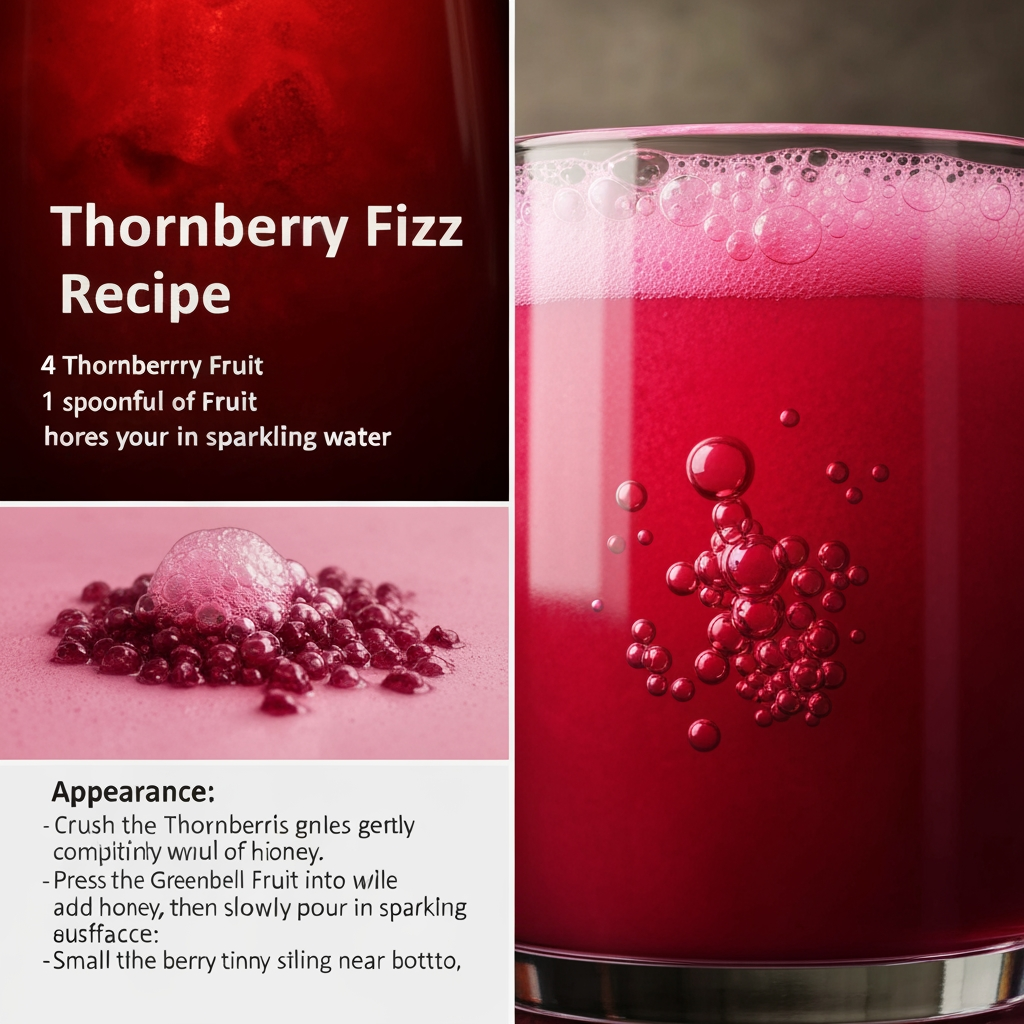 AI Design for Fantasy cat bar with car tavern serve potion 🍓 Thornberry Fizz
Recipe
4 Thornberries
1 Greenbell Fruit
1 spoonful of honey
Sparkling spring water
Preparation: Crush the Thornberries gently rather than completely pulverizing them. Press the Greenbell Fruit into the mixture, add honey, then slowly pour in sparkling spring water.
Appearance: A vibrant ruby-red and magenta drink, filled with countless tiny bubbles. Small pieces of berry pulp float naturally near the bottom, while a thin pink foam forms at the surface. So a cat would serve you this in a Tavern in a fantasy series