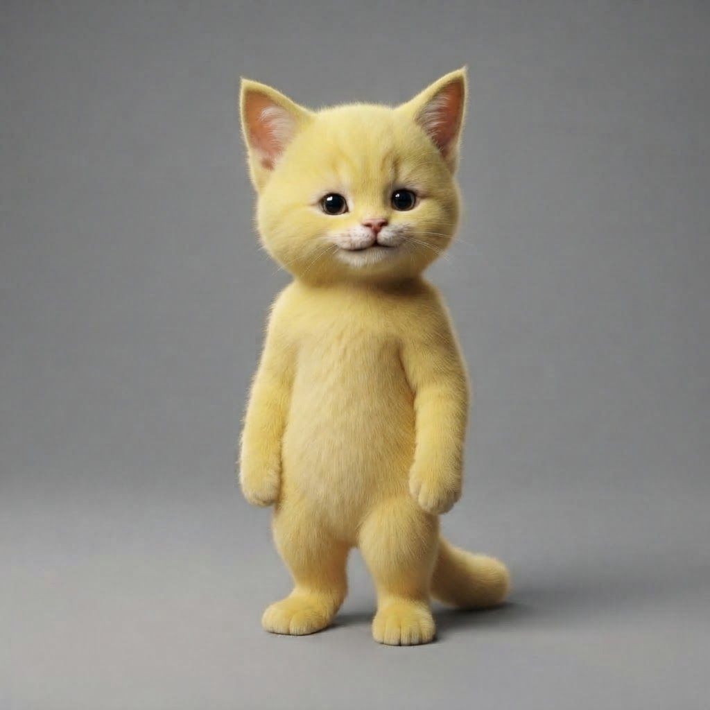 AI Design for Take this image of this cat in this drawing style with the lighting and everything or put him on a gray background making this like yellow Kitty and remove his wild mane just make him another recognizable iconic design