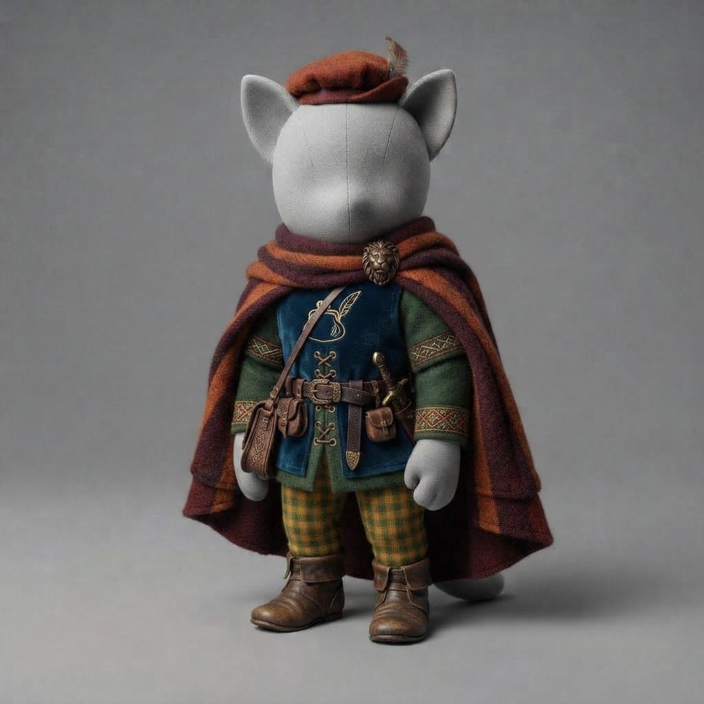 AI Design for I'm running a cat fantasy series and I was thinking of doing outfit variants on a mannequin ao design like a a merchant with a outfit and make it all pretty medieval look like you just put on an outfit on the man I can do not change anything else and make the outfits pretty colorful and unique