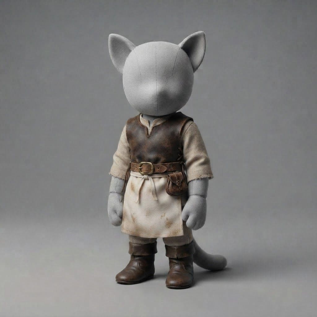 AI Design for I'm running a cat fantasy series and I was thinking of doing outfit variants on a mannequin ao design like a a Tavern worker with a outfit and make it all pretty medieval look like you just put on an outfit on the man I can do not change anything else