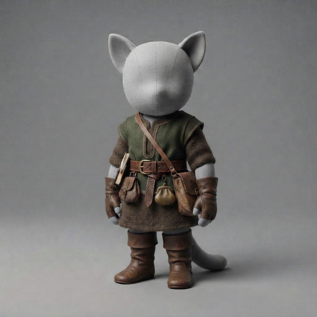 AI Design for I'm running a cat fantasy series and I was thinking of doing outfit variants on a mannequin ao design like a a merchant with a outfit and make it all pretty medieval look like you just put on an outfit on the man I can do not change anything else