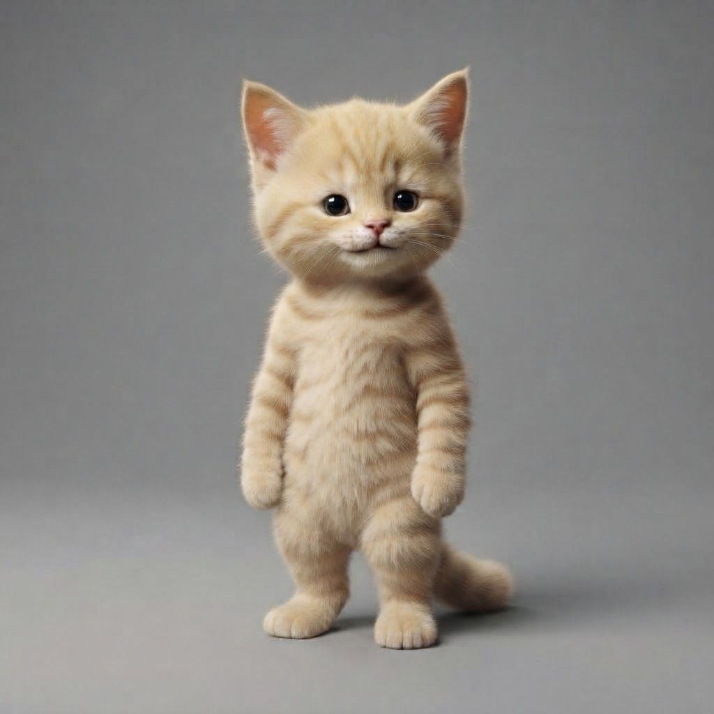 AI Design for Take this image of this cat in this drawing style with the lighting and everything or put him on a gray background making this like yellow Kitty and remove his wild mane just make him another recognizable iconic design an add very small barely visible subtle stripes to make him like a typical blonde cat