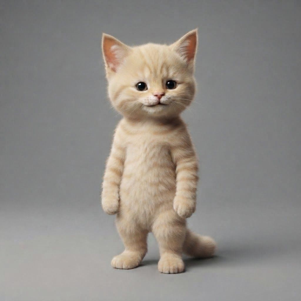 AI Design for Take this image of this cat in this drawing style with the lighting and everything or put him on a gray background making this like yellow Kitty and remove his wild mane just make him another recognizable iconic design an add very small barely visible subtle stripes to make him like a typical blonde cat a yellow cat