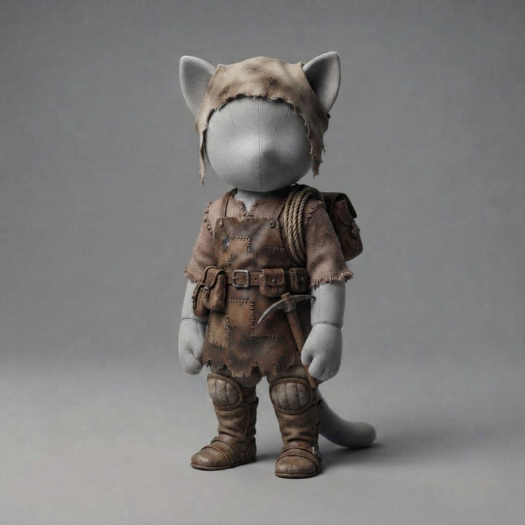 AI Design for I'm running a cat fantasy series and I was thinking of doing outfit variants on a mannequin ao design like a an cave miner with a outfit and make it all pretty medieval look like you just put on an outfit on the man I can do not change anything else