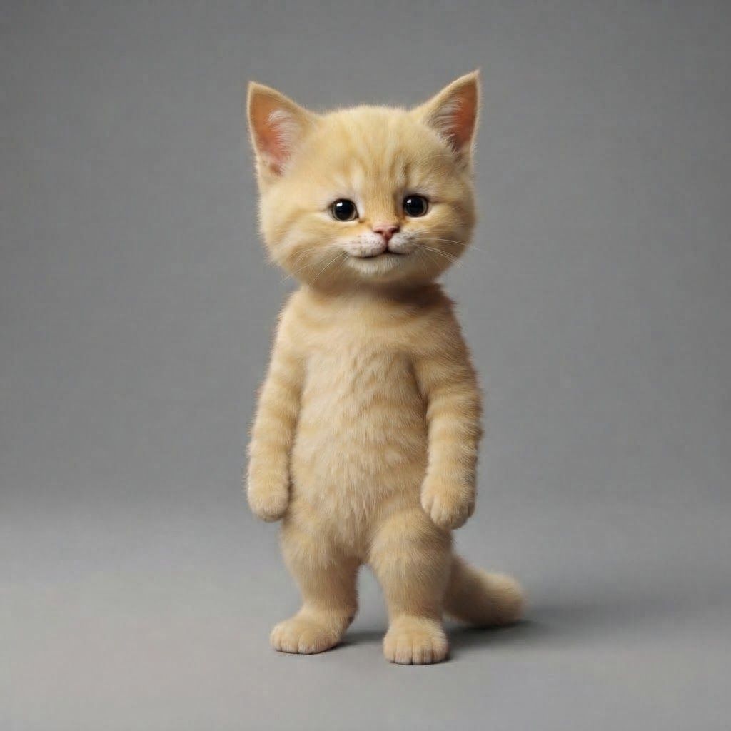 AI Design for Take this exact character template and turn it into one of those yellow house cats in removes wild main that he has like he has like a lot of hair on top see remove that we'll just make him look very basic also striped cat but make the stripes less visible
