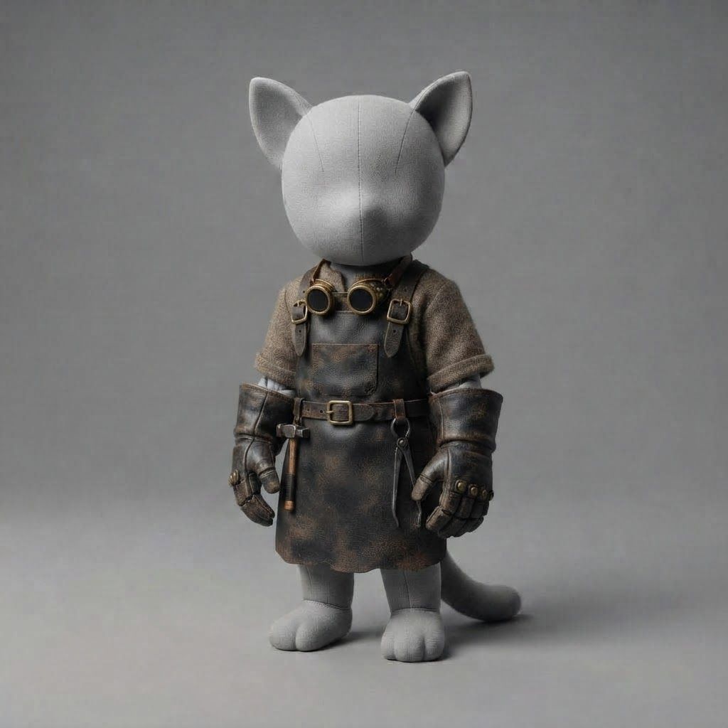 AI Design for I'm running a cat fantasy series and I was thinking of doing outfit variants on a mannequin ao design like a an blacksmith with a outfit and make it all pretty medieval look like you just put on an outfit on the man I can do not change anything else Adam blacksmith making pretty cool give him like gloves and like a goggles and pretty awesome outfit