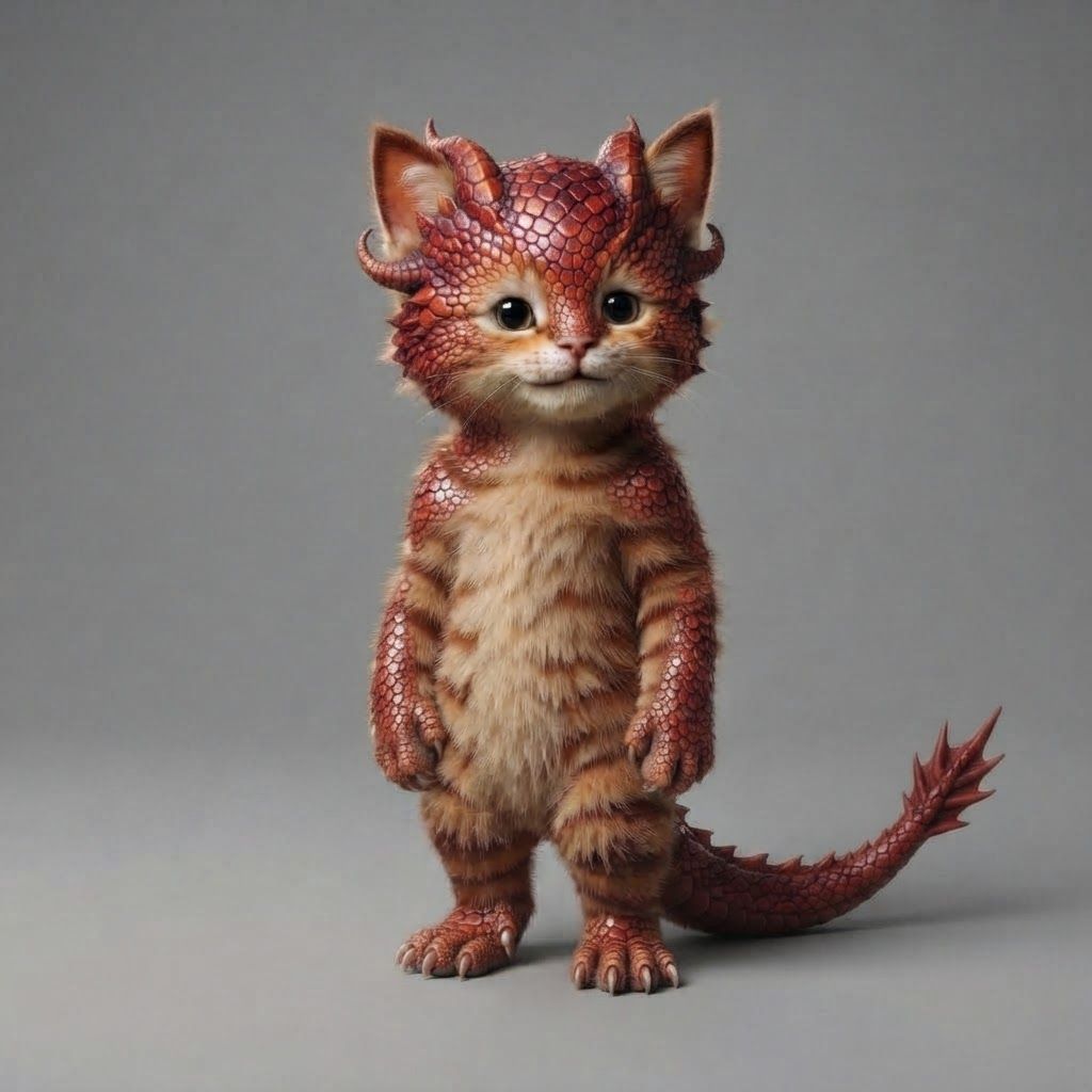 AI Design for Turn this cat into a red dragon cat and remove the hair mane