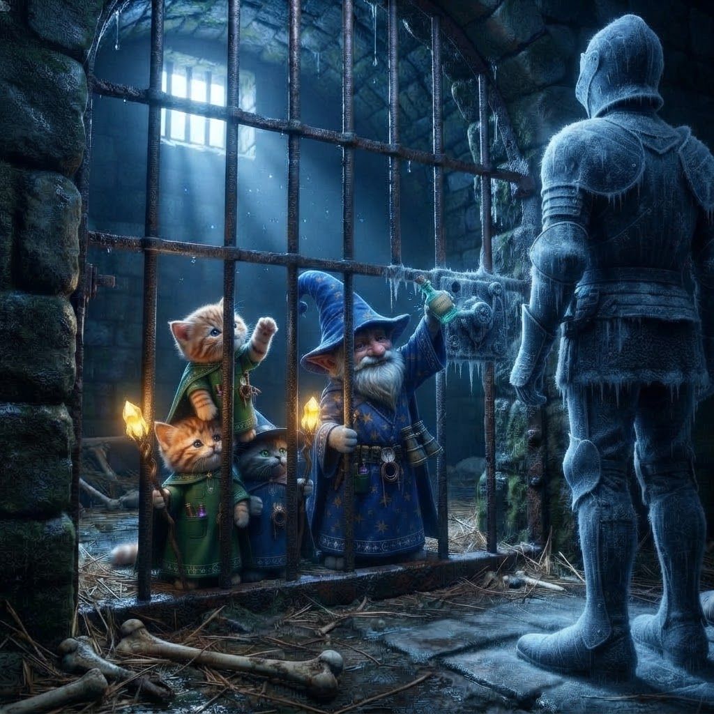 AI Design for Make the snow open the gate for them and give them back their staffs because he's the good guy so like Make the night fall and  put the gnome on top of him so he can reach the gate and unlock the gates of so they can survive make the night fall and kind of die