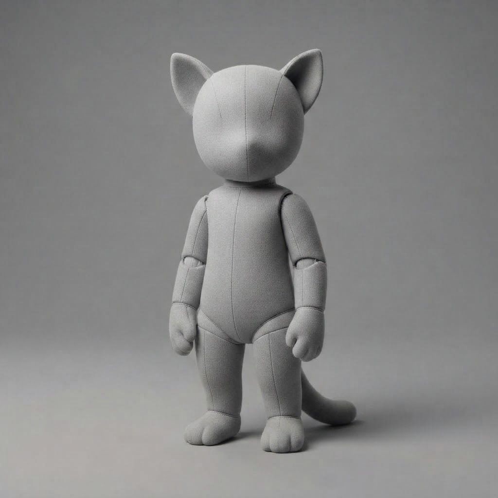 AI Design for Turn this cat remove the main main m a n e and turn it into this like kind of gray ragdoll base that I can use to put on clothing like a mannequinremove the eyes and everything and make it pretty like basic