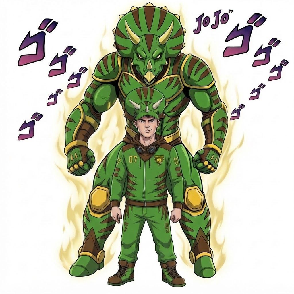 AI Design for Make boy tall hot teen but make dino behind him taller