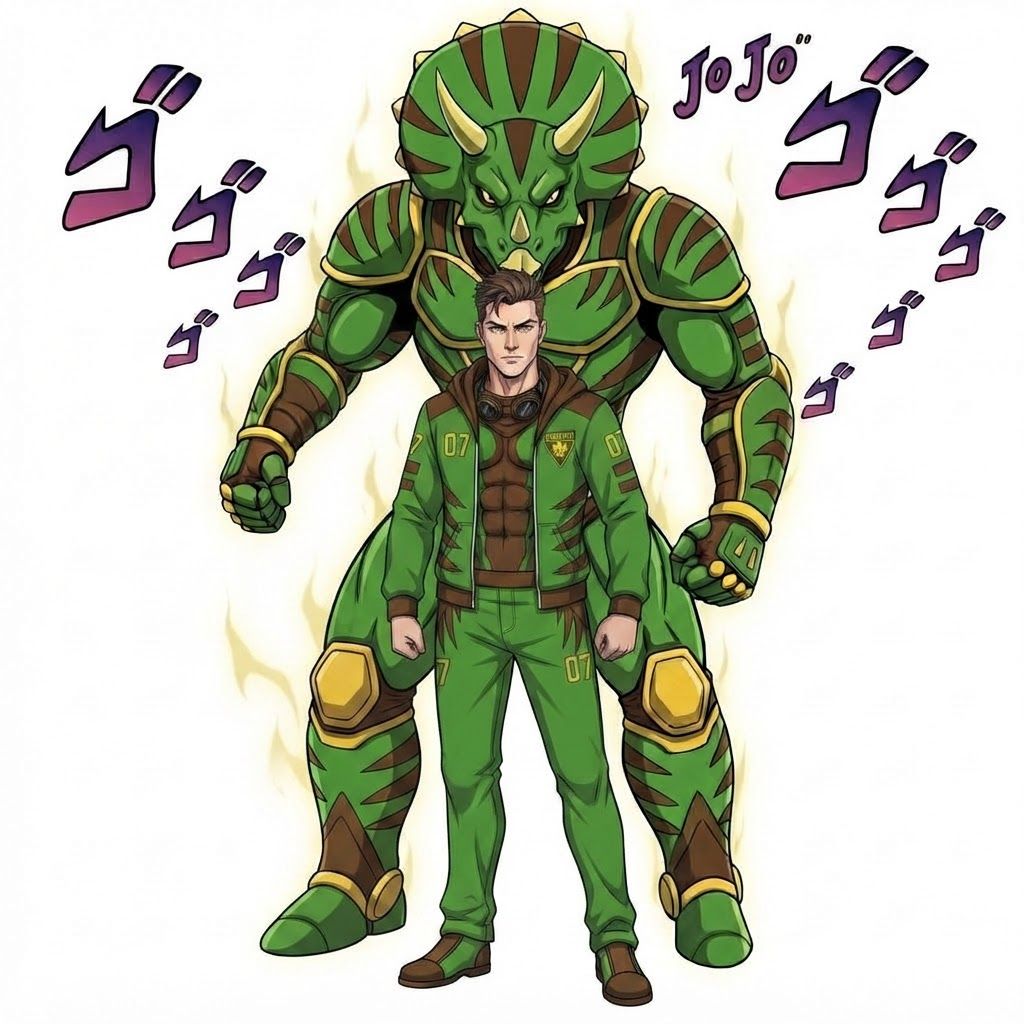 AI Design for Make boy tall hot teen but make dino behind him taller