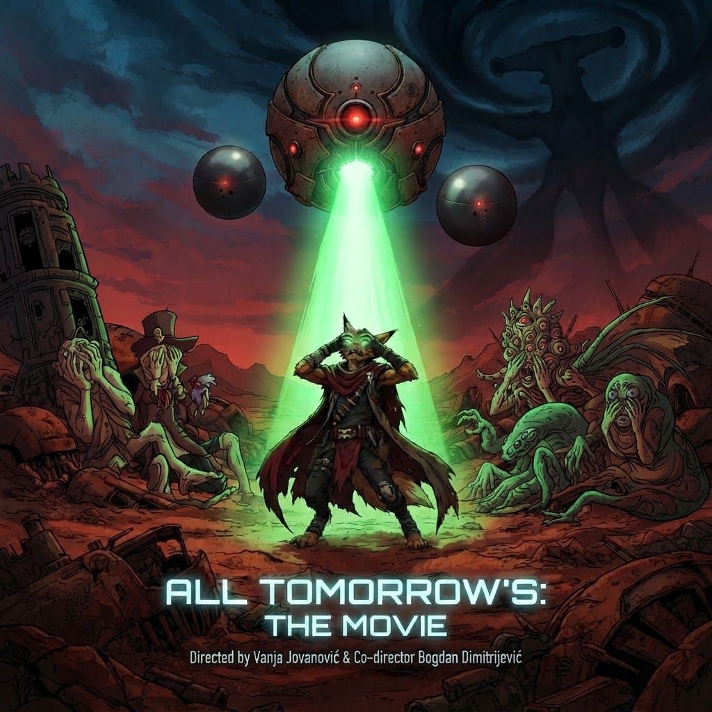 AI Design for How do these side characters on the poster add them also being blinded by the green laser