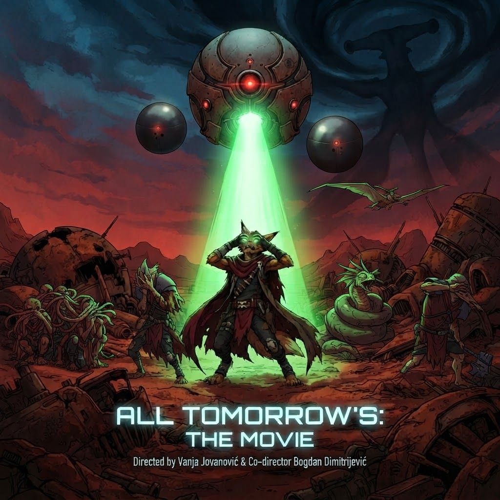 AI Design for How do these side characters on the poster add them also being blinded by the green laser