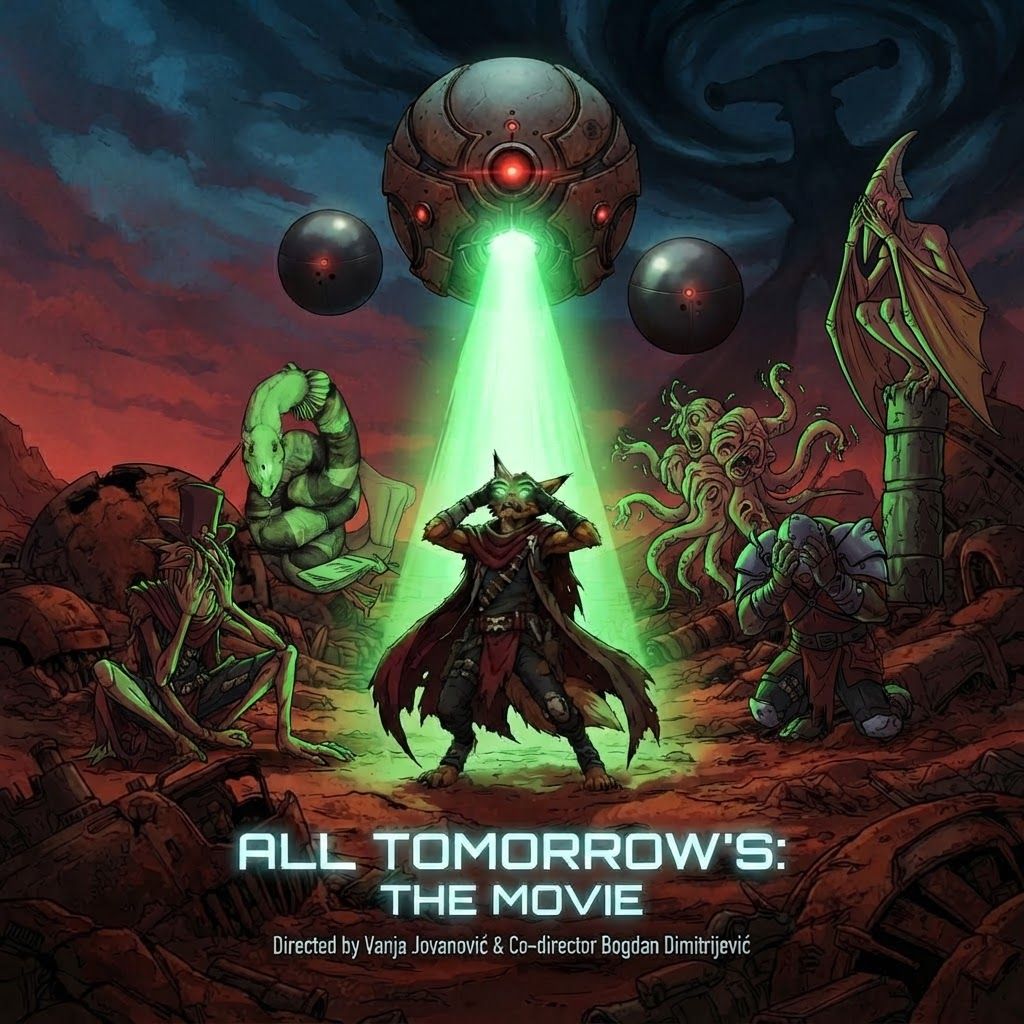 AI Design for How do these side characters on the poster add them also being blinded by the green laser
