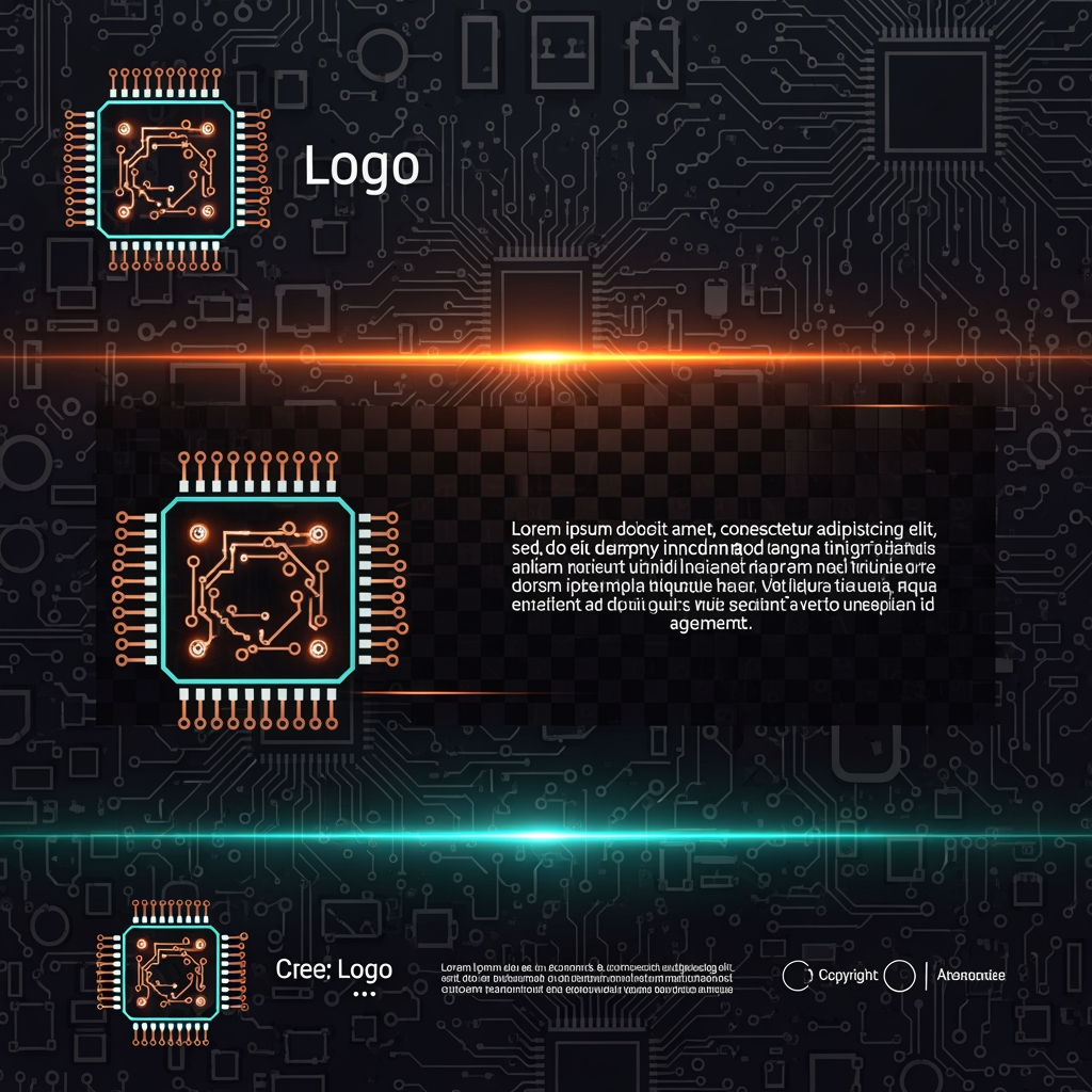 AI Design for i need the background till the end of the page layout as well in this and i need slight change in the logo as well.
1. New Circuit-Style Logo circuit board icon that features:
A square IC/chip outline with corner pads
Internal copper traces connecting to a central node
Glowing solder pads at connection points
Matching glow effects in both header and footer
The design reads as an actual circuit component rather than just letters