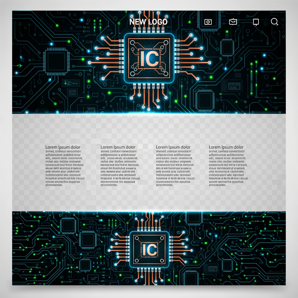 AI Design for i need the background till the end of the page layout as well in this and i need slight change in the logo as well.
1. New Circuit-Style Logo circuit board icon that features:
A square IC/chip outline with corner pads
Internal copper traces connecting to a central node
Glowing solder pads at connection points
Matching glow effects in both header and footer
The design reads as an actual circuit component rather than just letters
