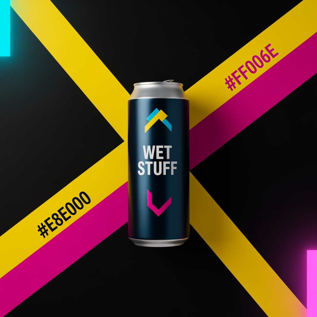 AI Design for Photorealistic product logo and can design for a premium
Gen Z water brand called "WET STUFF". Brutalist streetwear
aesthetic, anti-marketing, high fashion meets construction
signage energy. Balenciaga meets a hazard sign meets an
illegal rave flyer.
TYPOGRAPHY: The word "WET" in English using Bebas Neue
or Anton, ultra compressed, weight 900, acid yellow
(#E8E000), massive, completely dominant. Directly below
it the word "स्टफ" in Hindi Devanagari script, same
optical width as "WET", matching black weight, blocky
poster-style Devanagari similar to Rajdhani Bold or
Noto Sans Devanagari Black, in white outline only,
no fill, slightly offset 5px for double exposure
misprint effect.
LAYOUT: "WET" significantly larger than "स्टफ".
Stacked vertically, never side by side. Intentionally
off-balance. "WET" in solid acid yellow fill. "स्टफ"
in stroke outline only, no fill, ghost layer effect.
LOGO TYPE: Pure wordmark. No icon. No symbol.
No mascot. The typography IS the logo.
BACKGROUND: Near black (#0D0D0D). One dominant acid
yellow diagonal slash at 20 degrees cutting full
canvas. A second thinner hot magenta (#FF006E) slash
cutting opposite direction, slightly offset —
creating an X tension across the background.
Electric cyan (#00F5FF) vertical accent line far
left edge. Ultraviolet (#BF00FF) bleeding in from
bottom right corner like a light leak. Toxic mint
(#00FF94) used only on the barcode strip bottom
right. Molten orange (#FF3D00) used only on the
warning triangle top right.
TAGLINE: Below the wordmark in 8pt monospace —
"you've been thirsty for a while now"
in #555555, all lowercase, no punctuation.
GRAPHIC ELEMENTS:
— Cyan registration cross mark bottom left
— Molten orange warning triangle top right
— Toxic mint barcode strip bottom right
— Ultraviolet corner bleed bottom right
— Construction hazard stripes top left
in yellow and black only
— Ghost watermark "H₂O" at 5% opacity
behind main text in white
COLOR USAGE RULE IN IMAGE:
Yellow + black = dominant (60%)
Magenta + cyan = secondary clash (25%)
Orange + violet + mint = edge accents only (15%)
Never blend. Never gradient. Hard edges only.
MOOD: Underground nightclub, illegal rave poster,
luxury streetwear drop, Dazed & Confused editorial,
zero wellness energy, zero nature, zero water drops,
zero mountains, zero blue sky.
Flat lay product mockup, hard studio lighting,
sharp edges, zero blur, zero gradients,
--ar 1:1 --style raw --v 6.1