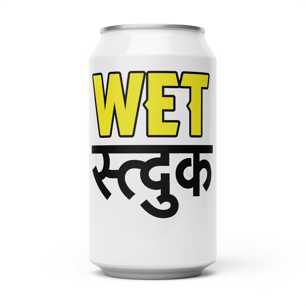 AI Design for Photorealistic product logo and can design for a premium
Gen Z water brand called "WET STUFF". Brutalist streetwear
aesthetic, anti-marketing, high fashion meets construction
signage energy. Balenciaga meets a hazard sign meets an
illegal rave flyer.
TYPOGRAPHY: The word "WET" in English using Bebas Neue
or Anton, ultra compressed, weight 900, acid yellow
(#E8E000), massive, completely dominant. Directly below
it the word "स्टफ" in Hindi Devanagari script, same
optical width as "WET", matching black weight, blocky
poster-style Devanagari similar to Rajdhani Bold or
Noto Sans Devanagari Black, in white outline only,
no fill, slightly offset 5px for double exposure
misprint effect.
LAYOUT: "WET" significantly larger than "स्टफ".
Stacked vertically, never side by side. Intentionally
off-balance. "WET" in solid acid yellow fill. "स्टफ"
in stroke outline only, no fill, ghost layer effect.
LOGO TYPE: Pure wordmark. No icon. No symbol.
No mascot. The typography IS the logo.
BACKGROUND: Near black (#0D0D0D). One dominant acid
yellow diagonal slash at 20 degrees cutting full
canvas. A second thinner hot magenta (#FF006E) slash
cutting opposite direction, slightly offset —
creating an X tension across the background.
Electric cyan (#00F5FF) vertical accent line far
left edge. Ultraviolet (#BF00FF) bleeding in from
bottom right corner like a light leak. Toxic mint
(#00FF94) used only on the barcode strip bottom
right. Molten orange (#FF3D00) used only on the
warning triangle top right.
TAGLINE: Below the wordmark in 8pt monospace —
"you've been thirsty for a while now"
in #555555, all lowercase, no punctuation.
GRAPHIC ELEMENTS:
— Cyan registration cross mark bottom left
— Molten orange warning triangle top right
— Toxic mint barcode strip bottom right
— Ultraviolet corner bleed bottom right
— Construction hazard stripes top left
in yellow and black only
— Ghost watermark "H₂O" at 5% opacity
behind main text in white
COLOR USAGE RULE IN IMAGE:
Yellow + black = dominant (60%)
Magenta + cyan = secondary clash (25%)
Orange + violet + mint = edge accents only (15%)
Never blend. Never gradient. Hard edges only.
MOOD: Underground nightclub, illegal rave poster,
luxury streetwear drop, Dazed & Confused editorial,
zero wellness energy, zero nature, zero water drops,
zero mountains, zero blue sky.
Flat lay product mockup, hard studio lighting,
sharp edges, zero blur, zero gradients,
--ar 1:1 --style raw --v 6.1