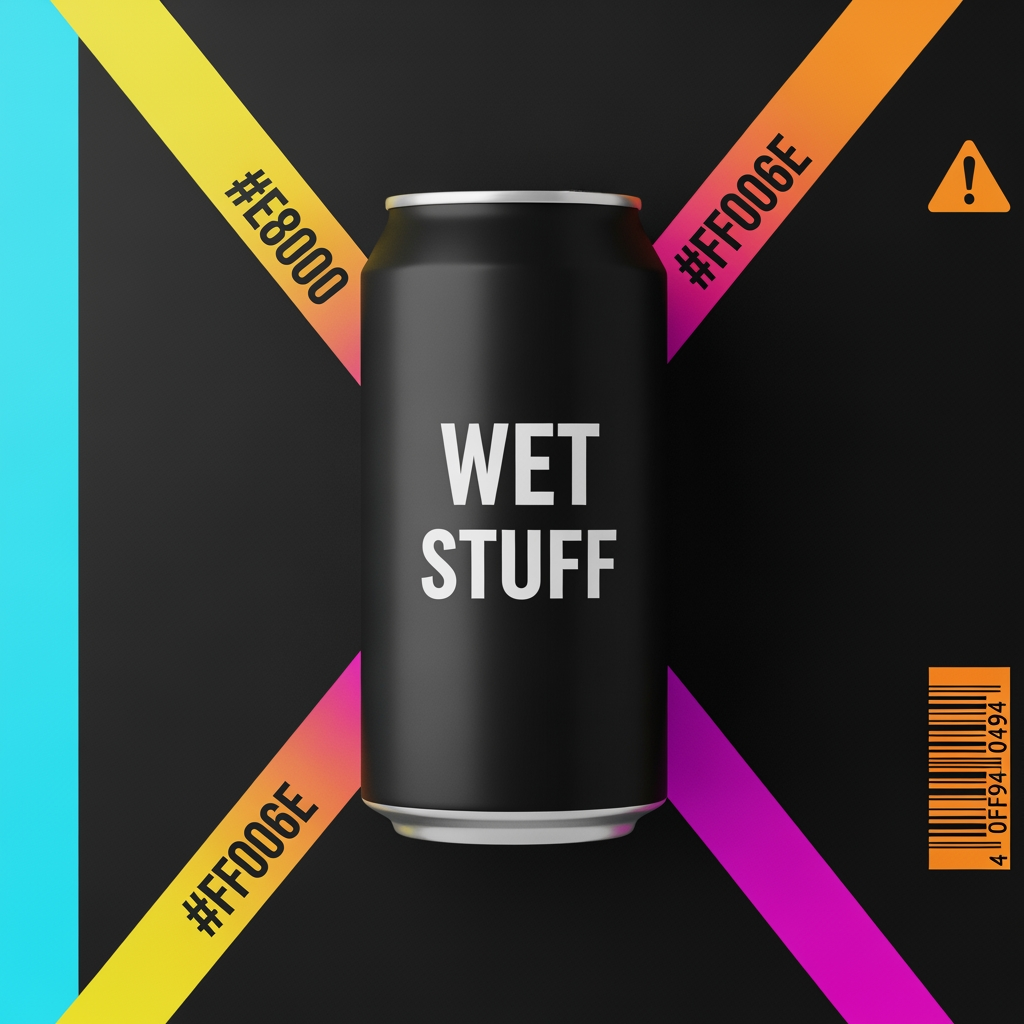 AI Design for Photorealistic product logo and can design for a premium
Gen Z water brand called "WET STUFF". Brutalist streetwear
aesthetic, anti-marketing, high fashion meets construction
signage energy. Balenciaga meets a hazard sign meets an
illegal rave flyer.
TYPOGRAPHY: The word "WET" in English using Bebas Neue
or Anton, ultra compressed, weight 900, acid yellow
(#E8E000), massive, completely dominant. Directly below
it the word "स्टफ" in Hindi Devanagari script, same
optical width as "WET", matching black weight, blocky
poster-style Devanagari similar to Rajdhani Bold or
Noto Sans Devanagari Black, in white outline only,
no fill, slightly offset 5px for double exposure
misprint effect.
LAYOUT: "WET" significantly larger than "स्टफ".
Stacked vertically, never side by side. Intentionally
off-balance. "WET" in solid acid yellow fill. "स्टफ"
in stroke outline only, no fill, ghost layer effect.
LOGO TYPE: Pure wordmark. No icon. No symbol.
No mascot. The typography IS the logo.
BACKGROUND: Near black (#0D0D0D). One dominant acid
yellow diagonal slash at 20 degrees cutting full
canvas. A second thinner hot magenta (#FF006E) slash
cutting opposite direction, slightly offset —
creating an X tension across the background.
Electric cyan (#00F5FF) vertical accent line far
left edge. Ultraviolet (#BF00FF) bleeding in from
bottom right corner like a light leak. Toxic mint
(#00FF94) used only on the barcode strip bottom
right. Molten orange (#FF3D00) used only on the
warning triangle top right.
TAGLINE: Below the wordmark in 8pt monospace —
"you've been thirsty for a while now"
in #555555, all lowercase, no punctuation.
GRAPHIC ELEMENTS:
— Cyan registration cross mark bottom left
— Molten orange warning triangle top right
— Toxic mint barcode strip bottom right
— Ultraviolet corner bleed bottom right
— Construction hazard stripes top left
in yellow and black only
— Ghost watermark "H₂O" at 5% opacity
behind main text in white
COLOR USAGE RULE IN IMAGE:
Yellow + black = dominant (60%)
Magenta + cyan = secondary clash (25%)
Orange + violet + mint = edge accents only (15%)
Never blend. Never gradient. Hard edges only.
MOOD: Underground nightclub, illegal rave poster,
luxury streetwear drop, Dazed & Confused editorial,
zero wellness energy, zero nature, zero water drops,
zero mountains, zero blue sky.
Flat lay product mockup, hard studio lighting,
sharp edges, zero blur, zero gradients,
--ar 1:1 --style raw --v 6.1