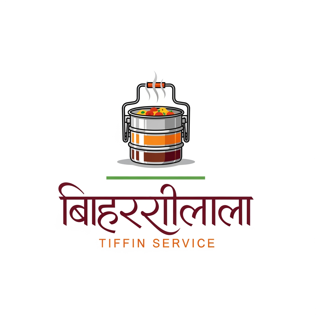 AI Design for Design a modern, premium logo for “biharilaalTiffin Service”. The logo should feel homely, trustworthy, and traditional Indian. Include a stylish tiffin box (lunch box) with steam rising, combined with elegant typography. Use warm food-related colors like orange, brown, maroon, and green. The design should be clean, minimal, and professional, suitable for business branding, delivery service, and social media. Avoid clutter. Create a balanced icon-based logo with both Hindi and English style inspiration.but more classy and poppy colors