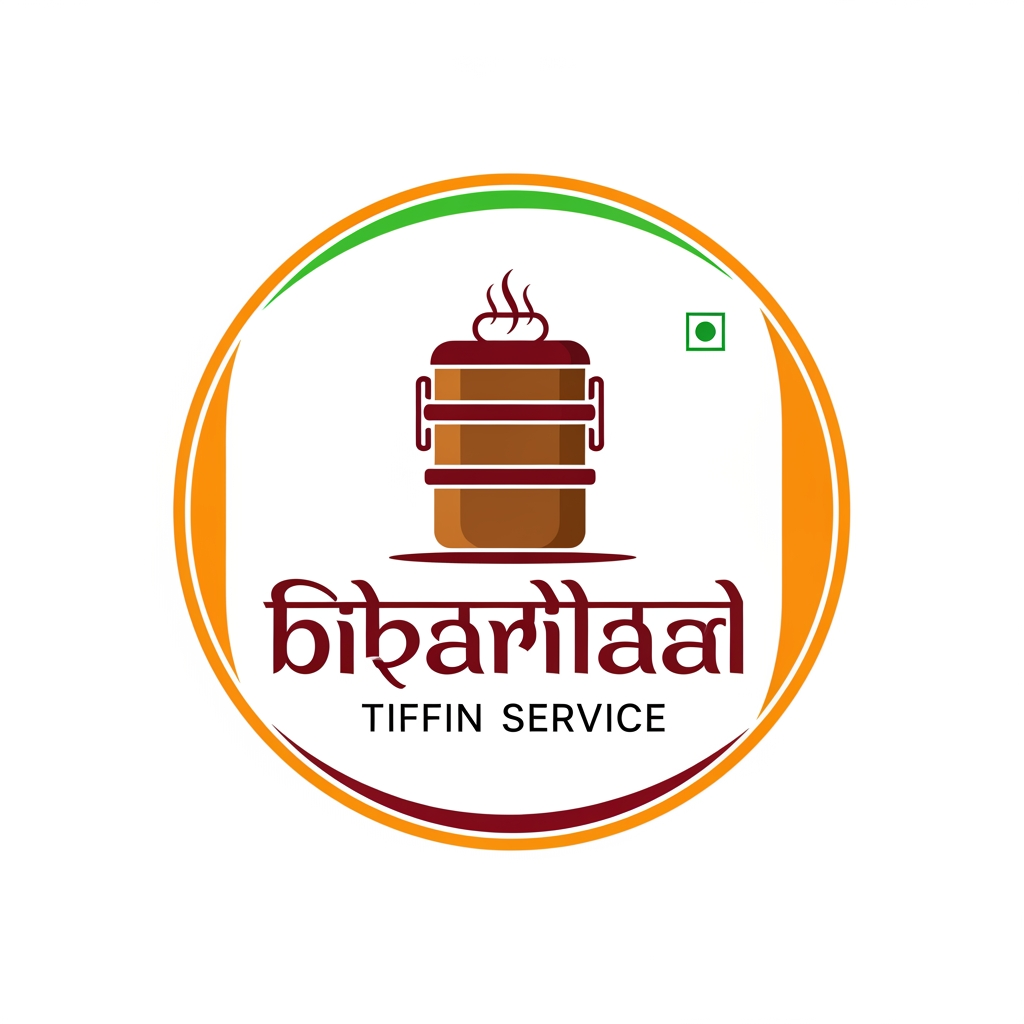 AI Design for Design a modern, premium logo for “biharilaalTiffin Service”. The logo should feel homely, trustworthy, and traditional Indian. Include a stylish tiffin box (lunch box) with steam rising, combined with elegant typography. Use warm food-related colors like orange, brown, maroon, and green. The design should be clean, minimal, and professional, suitable for business branding, delivery service, and social media. Avoid clutter. Create a balanced icon-based logo with both Hindi and English style inspiration.but more classy and poppy colors make in circle with poppy color