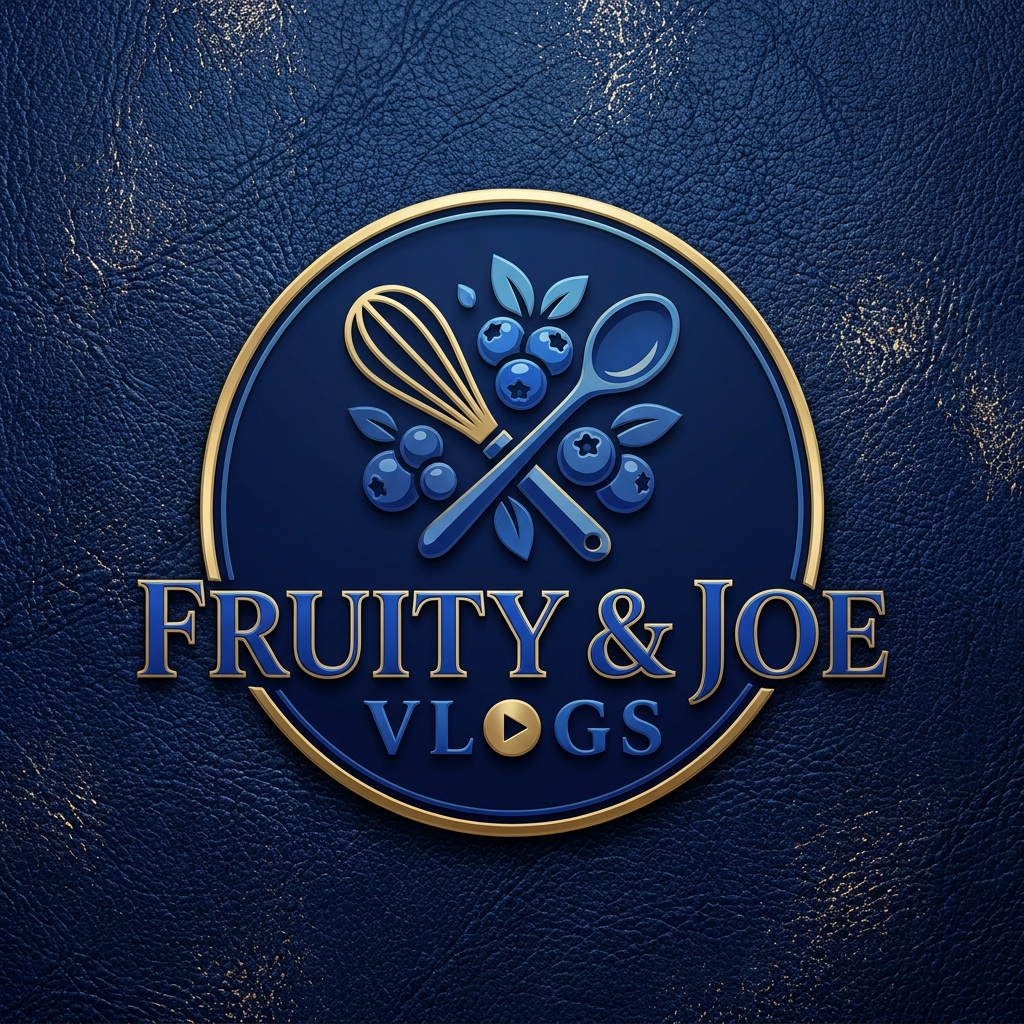 AI Design for NEED A LOGO FOR MY YOUTUBE CHANNEL NAME FRUITY & JOE VLOGS AND MAKE SURE LOOKS LIKE PREMIUM AND USE THE COLOUR OF ROYAL BLUE AND MATCHING SHADES AND WE ARE POSTING COOKING VIDEOS ALSO