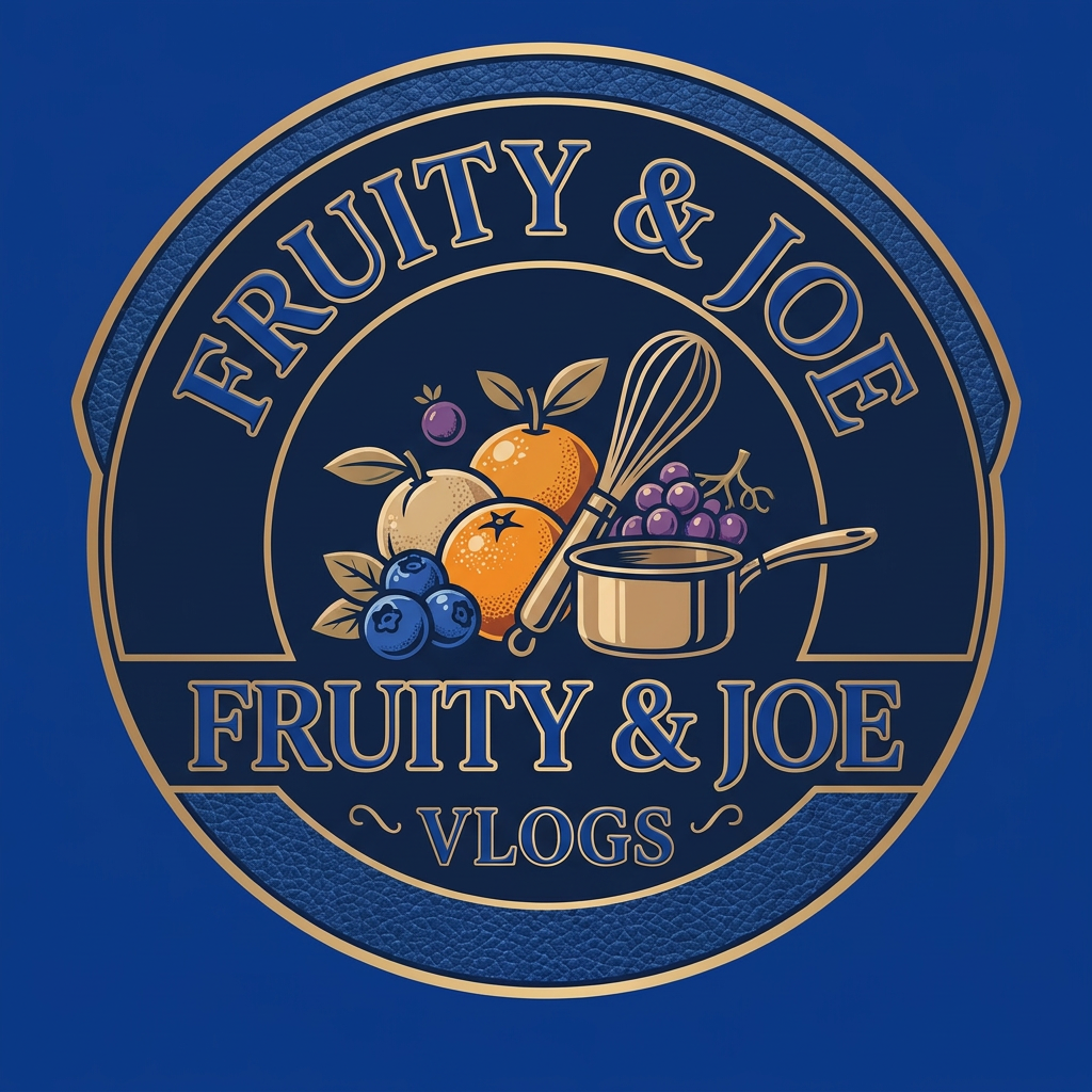 AI Design for NEED A LOGO FOR MY YOUTUBE CHANNEL NAME FRUITY & JOE VLOGS AND MAKE SURE LOOKS LIKE PREMIUM AND USE THE COLOUR OF ROYAL BLUE AND MATCHING SHADES AND WE ARE POSTING COOKING VIDEOS ALSO