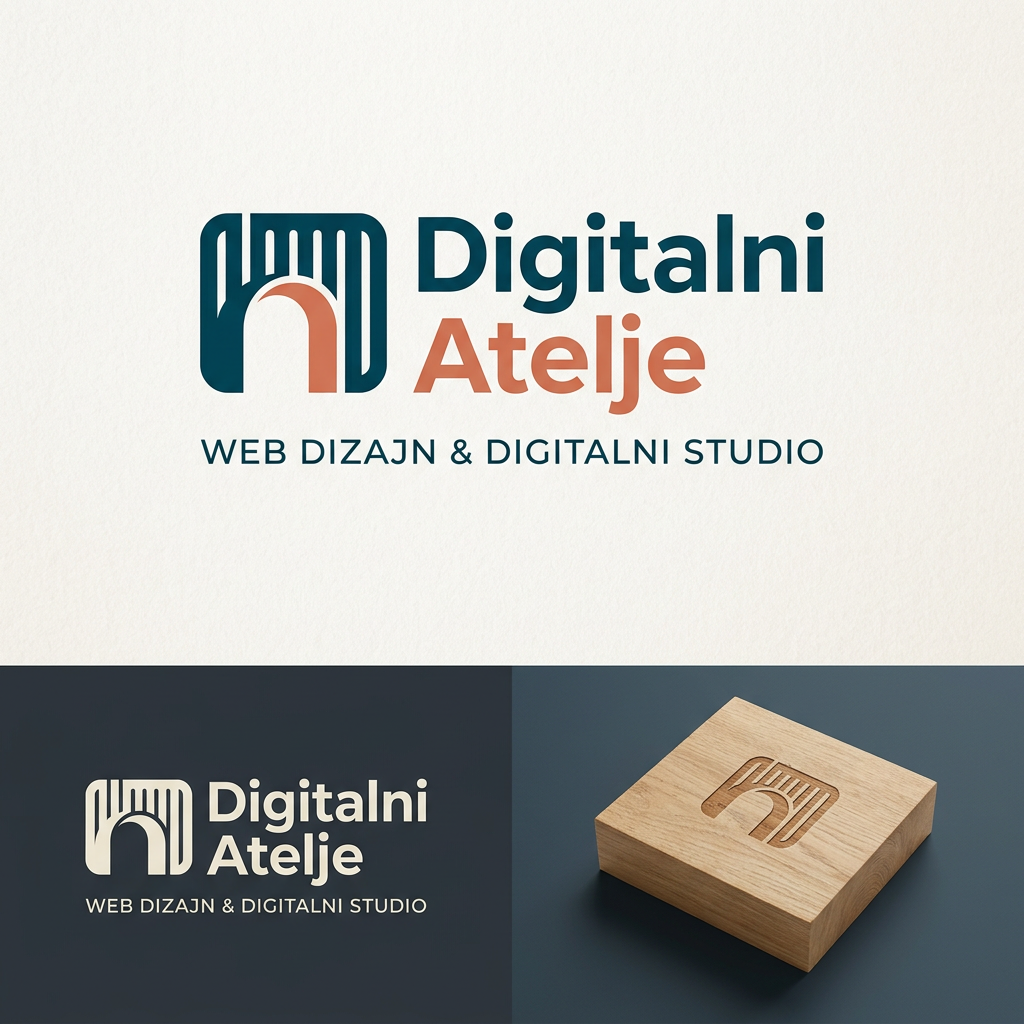 AI Design for A minimalist, modern logo design for a web design agency named 'Digitalni Atelje', focusing on clean geometric shapes and sophisticated typography. The design should feel professional and human-crafted not like ai slop, check my website digitalniatelje.rs for more references and style/colors i used
