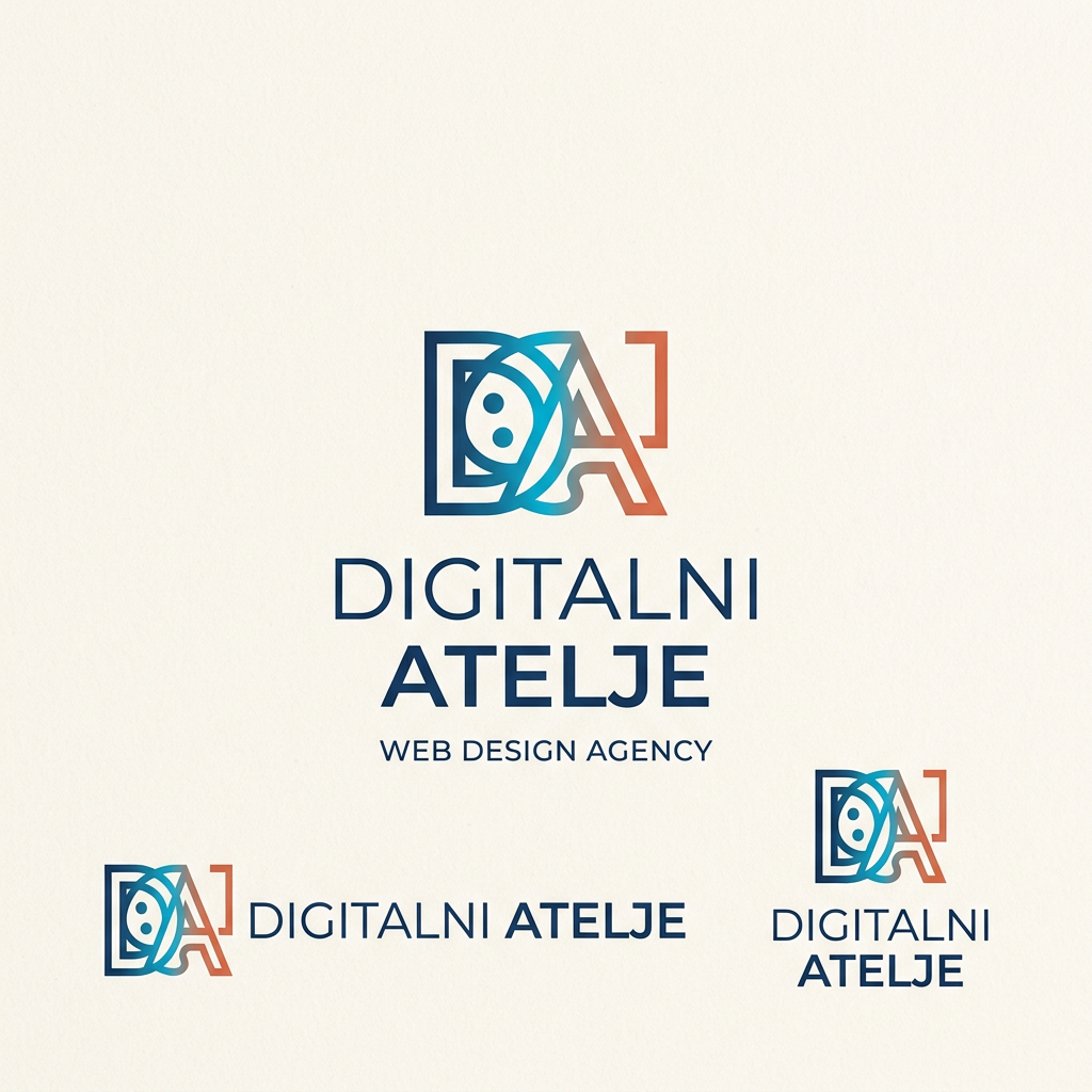 AI Design for A minimalist, modern logo design for a web design agency named 'Digitalni Atelje', focusing on clean geometric shapes and sophisticated typography. The design should feel professional and human-crafted not like ai slop, check my website digitalniatelje.rs for more references and style/colors i used
