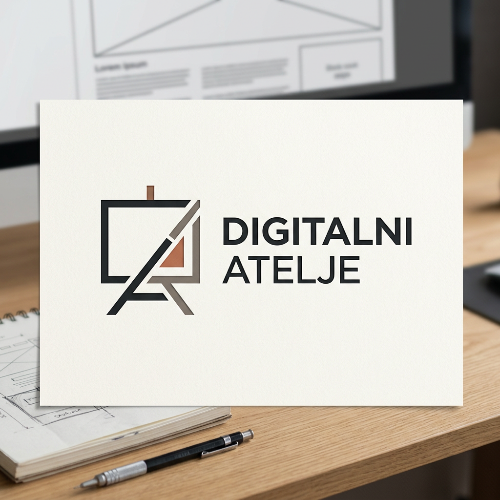 AI Design for A minimalist, modern logo design for a web design agency named 'Digitalni Atelje', focusing on clean geometric shapes and sophisticated typography. The design should feel professional and human-crafted not like ai slop, check my website digitalniatelje.rs for more references and style/colors i used