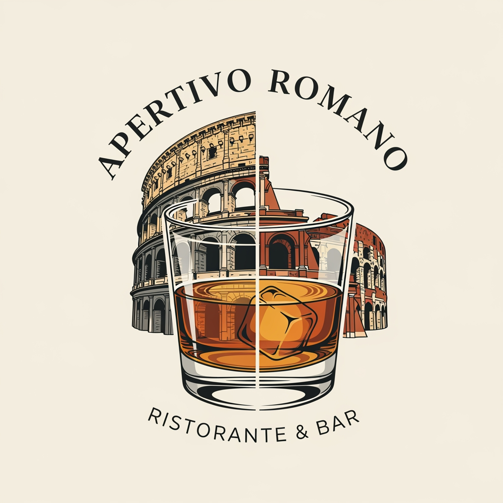 AI Design for create me a logo of a italian restobar, in a classic & artistic way. add a half of colosseum blending to a glass of whiskey in the logo. the third one here looks good as its merged perfectly, give me more of that