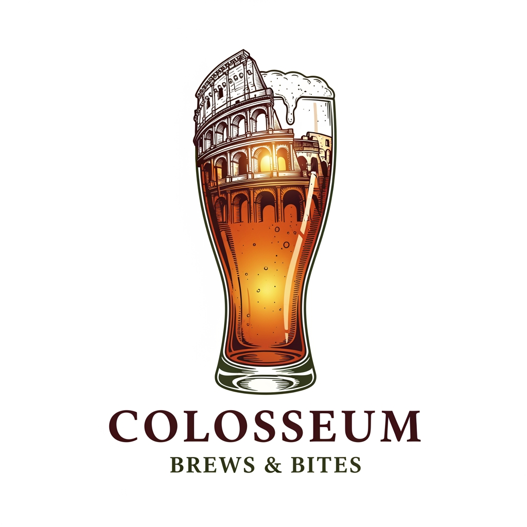 AI Design for create me a logo of a italian restobar, in a classic & artistic way. add a half of colosseum blending to a glass of filled beer in the logo. the second one here looks good as its merged perfectly, give me more of that